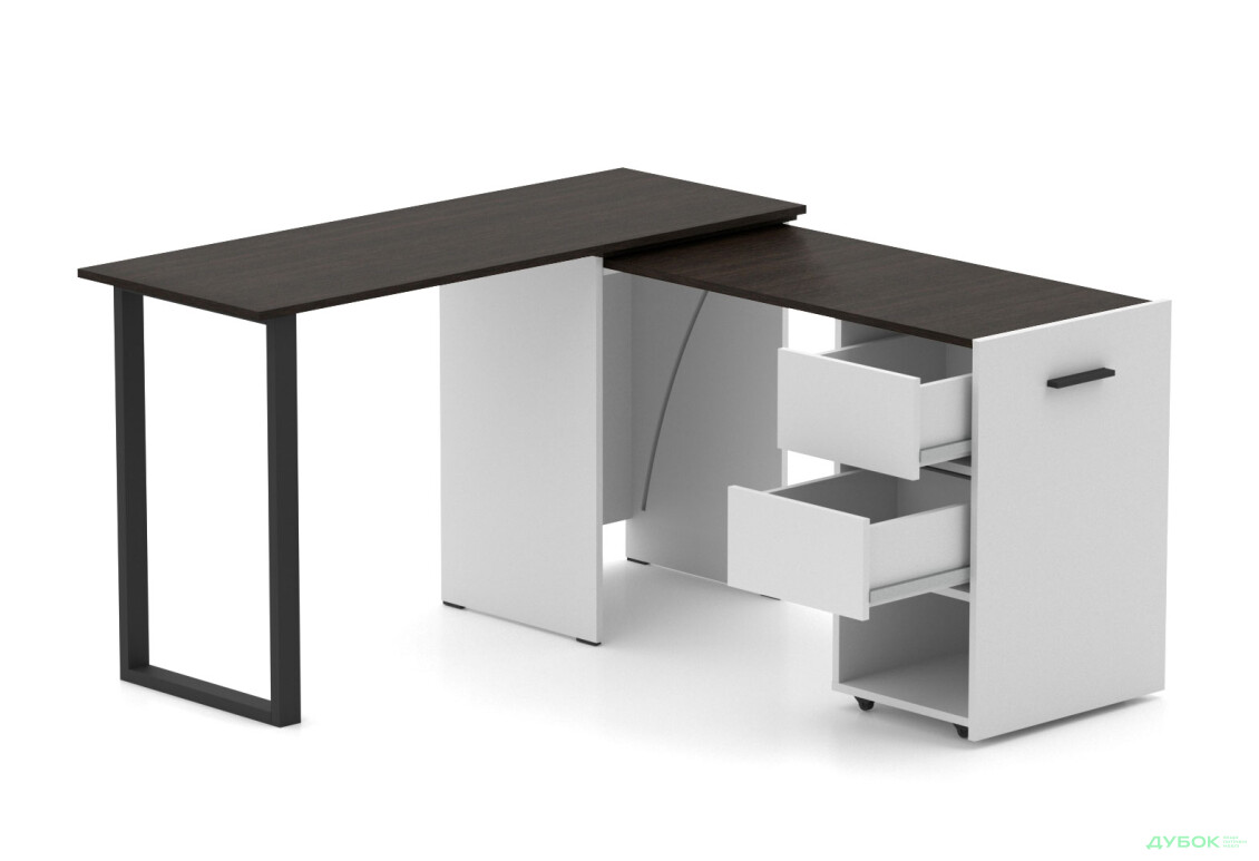 Стіл-трансформер Knap Knap Hobana+Jambo / Хобана+Джамбо Ш2 з додатковою поворотною стільницею, полицею та шухлядами, Білий / Венге