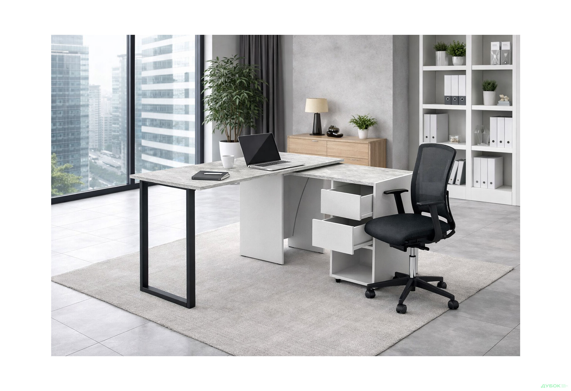 Зображення 2 - Стіл-трансформер Knap Knap Hobana+Jambo / Хобана+Джамбо Ш2 з додатковою поворотною стільницею, полицею та шухлядами, Білий / Ательє світлий