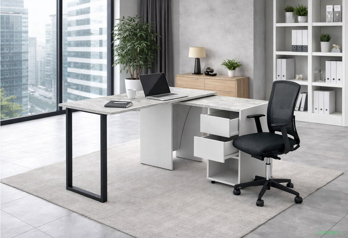 Зображення 2 - Стіл-трансформер Knap Knap Hobana+Jambo / Хобана+Джамбо Ш2 з додатковою поворотною стільницею, полицею та шухлядами, Білий / Ательє світлий