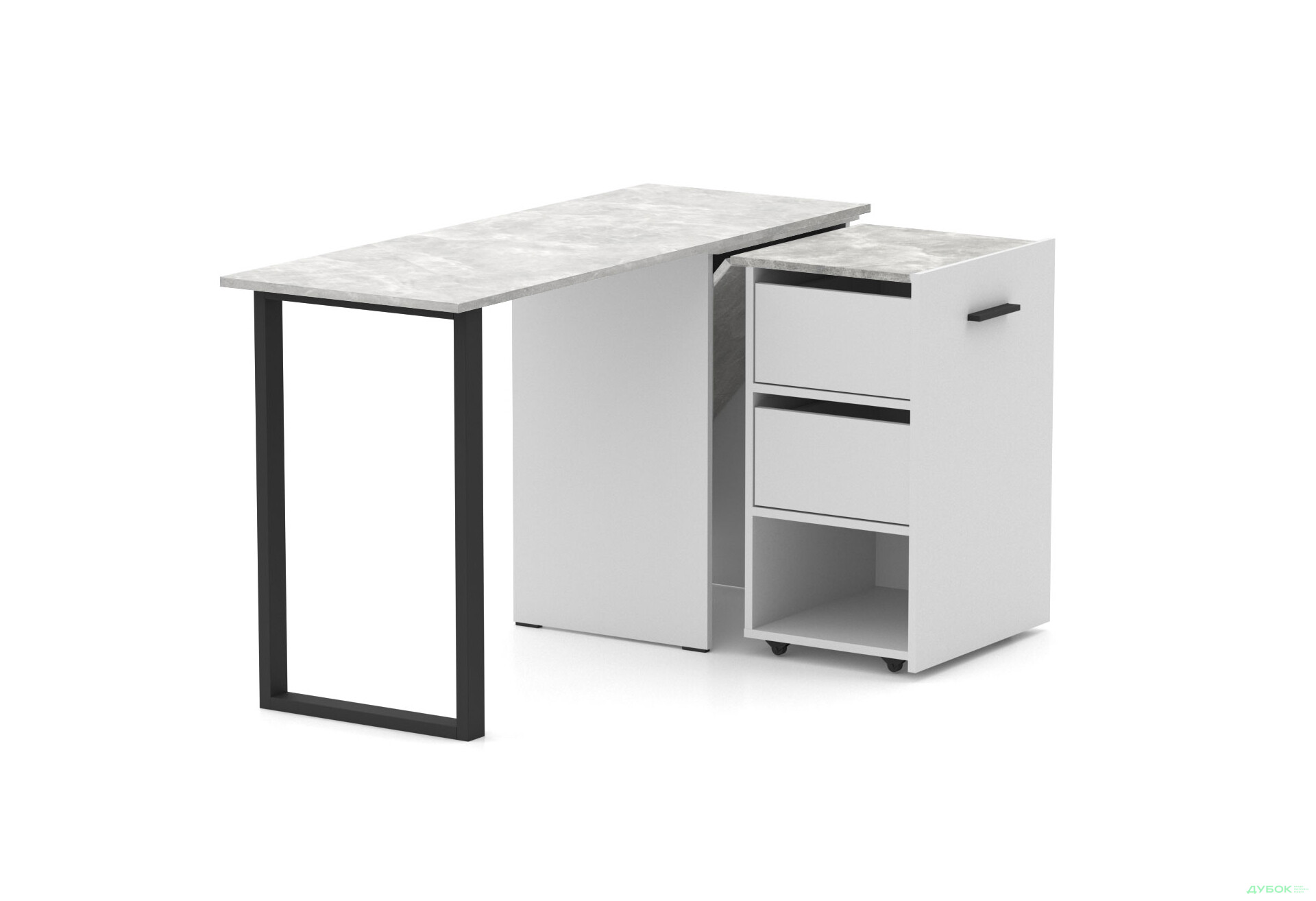 Зображення 2 - Стіл-трансформер Knap Knap Hobana+Jambo / Хобана+Джамбо Ш2 з додатковою поворотною стільницею, полицею та шухлядами, Білий / Ательє світлий