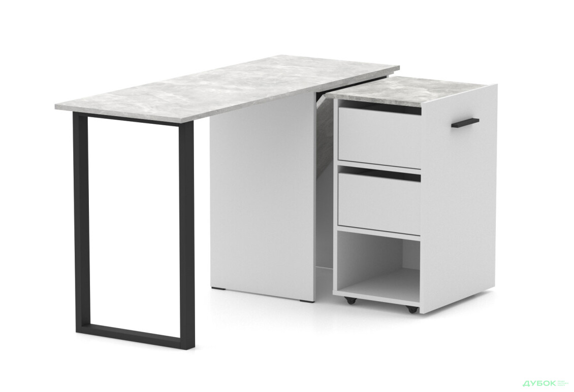 Зображення 2 - Стіл-трансформер Knap Knap Hobana+Jambo / Хобана+Джамбо Ш2 з додатковою поворотною стільницею, полицею та шухлядами, Білий / Ательє світлий