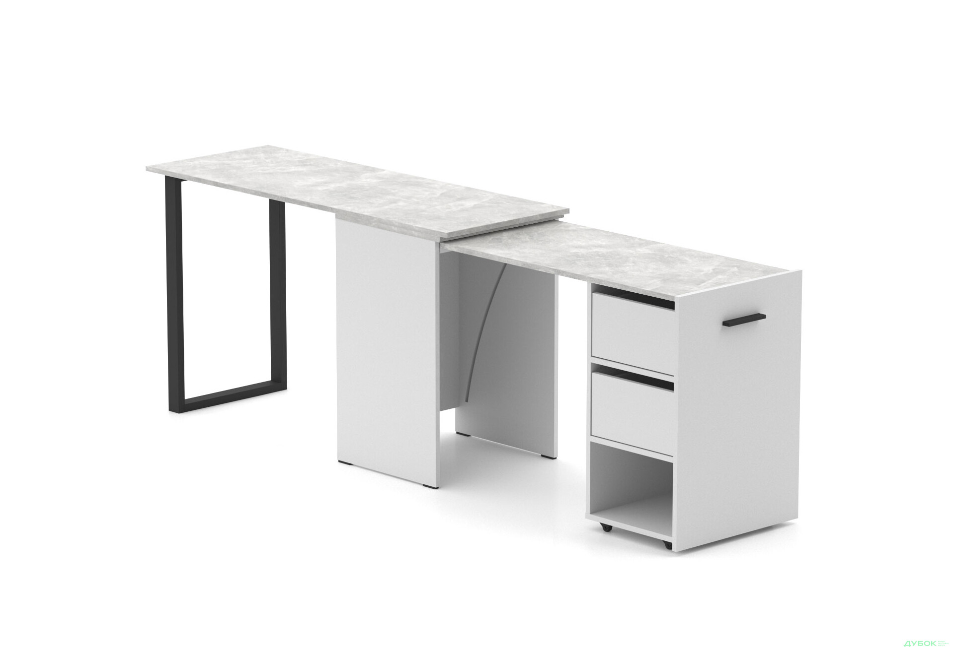 Зображення 4 - Стіл-трансформер Knap Knap Hobana+Jambo / Хобана+Джамбо Ш2 з додатковою поворотною стільницею, полицею та шухлядами, Білий / Ательє світлий