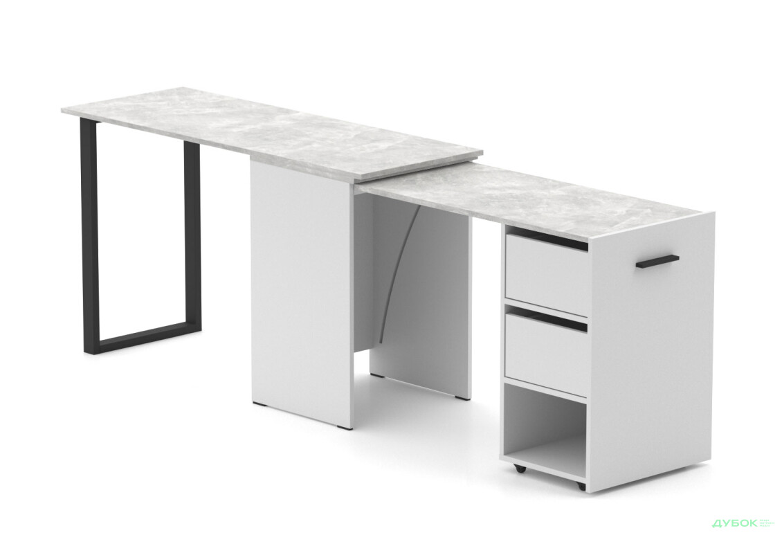 Зображення 4 - Стіл-трансформер Knap Knap Hobana+Jambo / Хобана+Джамбо Ш2 з додатковою поворотною стільницею, полицею та шухлядами, Білий / Ательє світлий