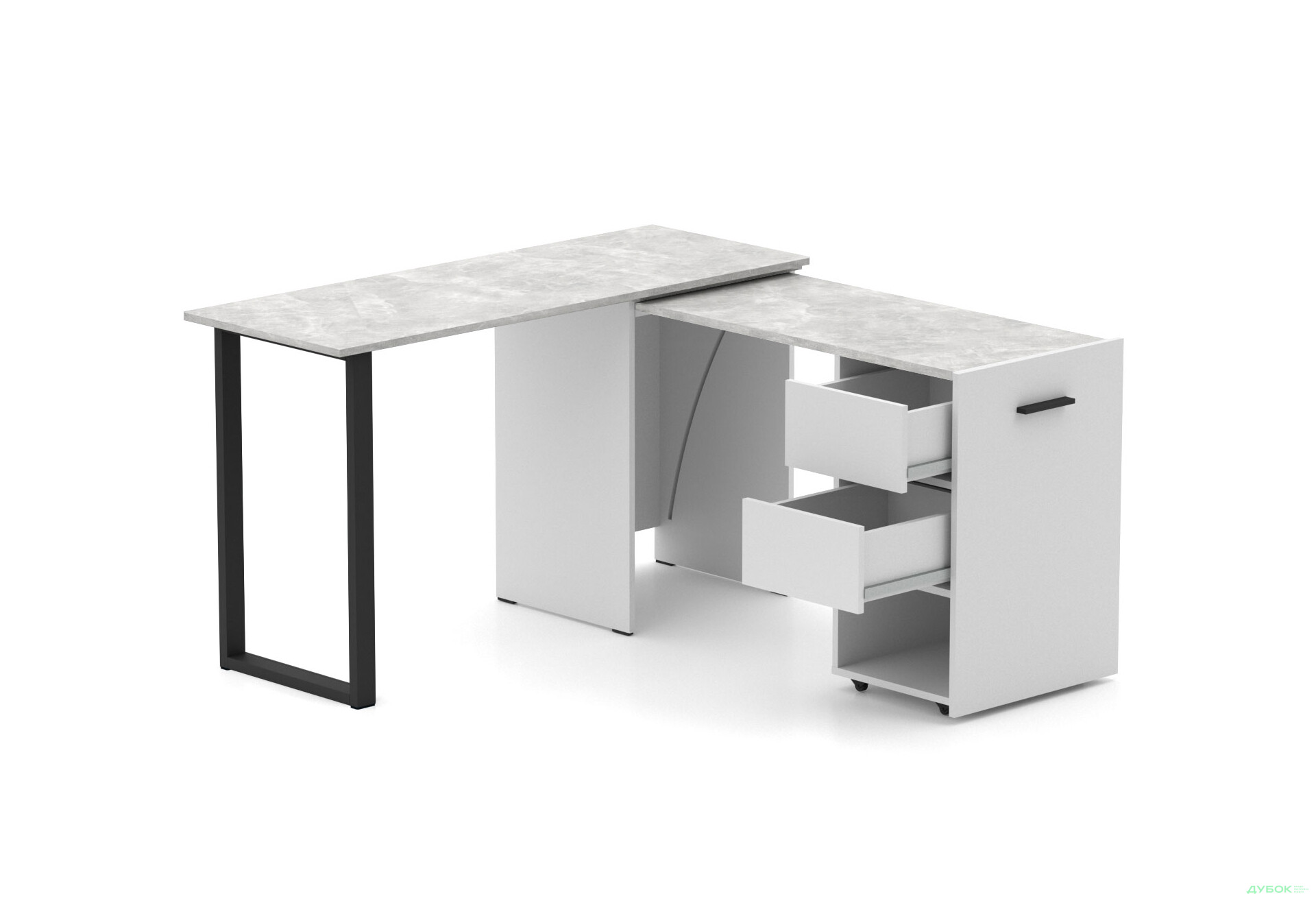 Зображення 1 - Стіл-трансформер Knap Knap Hobana+Jambo / Хобана+Джамбо Ш2 з додатковою поворотною стільницею, полицею та шухлядами, Білий / Ательє світлий