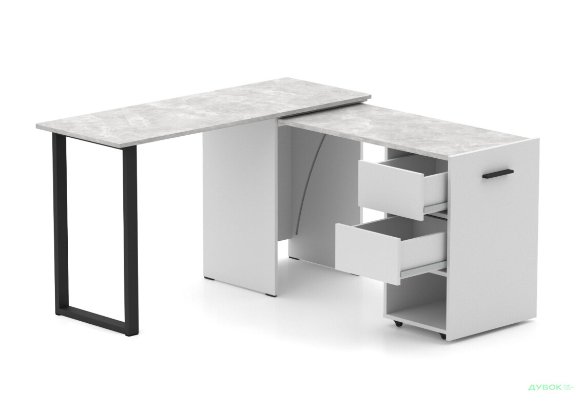 Стіл-трансформер Knap Knap Hobana+Jambo / Хобана+Джамбо Ш2 з додатковою поворотною стільницею, полицею та шухлядами, Білий / Ательє світлий