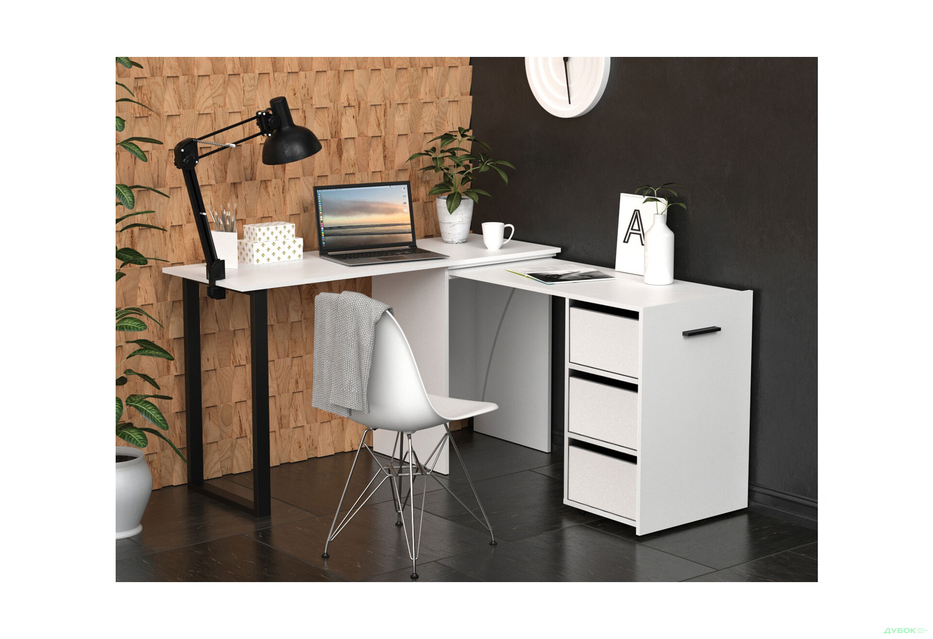 Зображення 6 - Стіл-трансформер Knap Knap Hobana+Jambo / Хобана+Джамбо Ш3 з додатковою поворотною стільницею та шухлядами, Білий