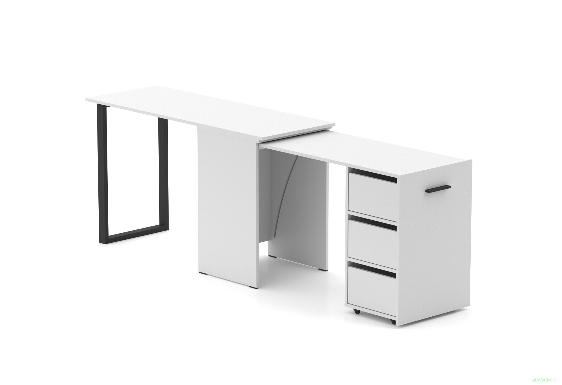 Зображення 4 - Стіл-трансформер Knap Knap Hobana+Jambo / Хобана+Джамбо Ш3 з додатковою поворотною стільницею та шухлядами, Білий