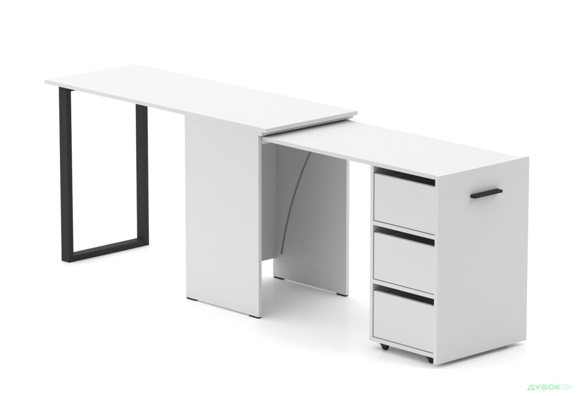 Зображення 4 - Стіл-трансформер Knap Knap Hobana+Jambo / Хобана+Джамбо Ш3 з додатковою поворотною стільницею та шухлядами, Білий