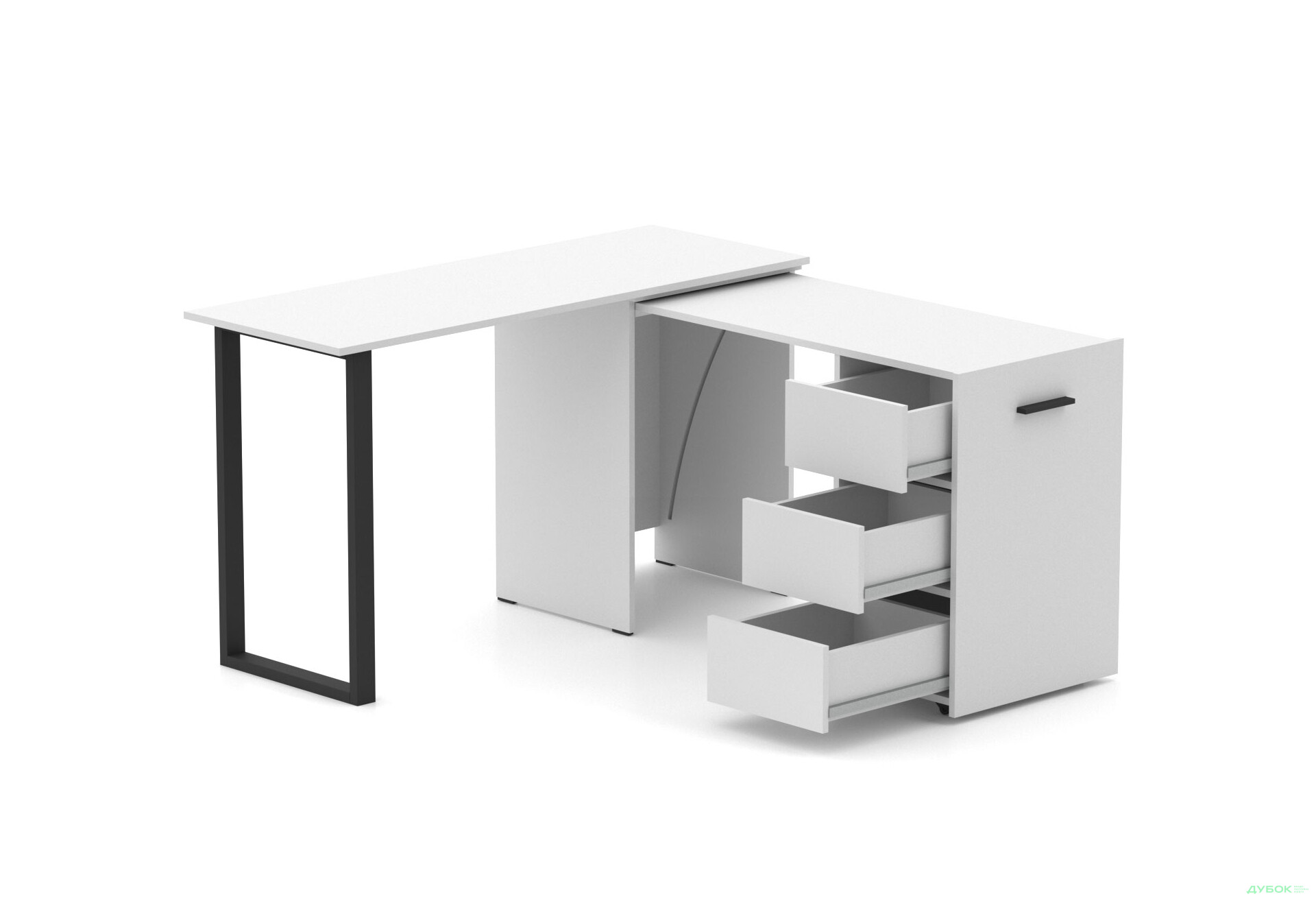 Зображення 1 - Стіл-трансформер Knap Knap Hobana+Jambo / Хобана+Джамбо Ш3 з додатковою поворотною стільницею та шухлядами, Білий