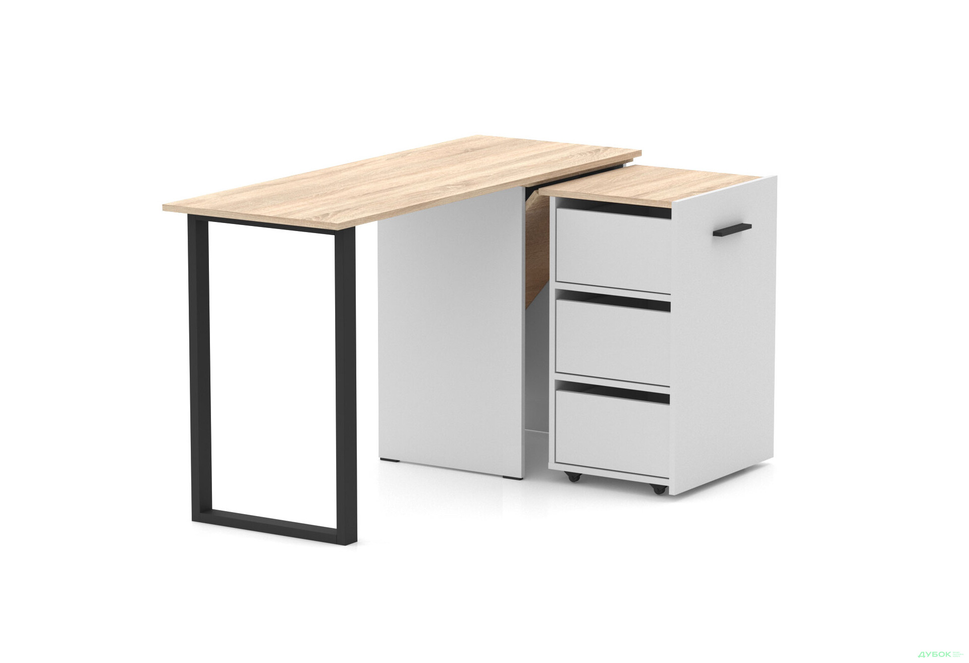 Зображення 2 - Стіл-трансформер Knap Knap Hobana+Jambo / Хобана+Джамбо Ш3 з додатковою поворотною стільницею та шухлядами, Білий / Дуб сонома