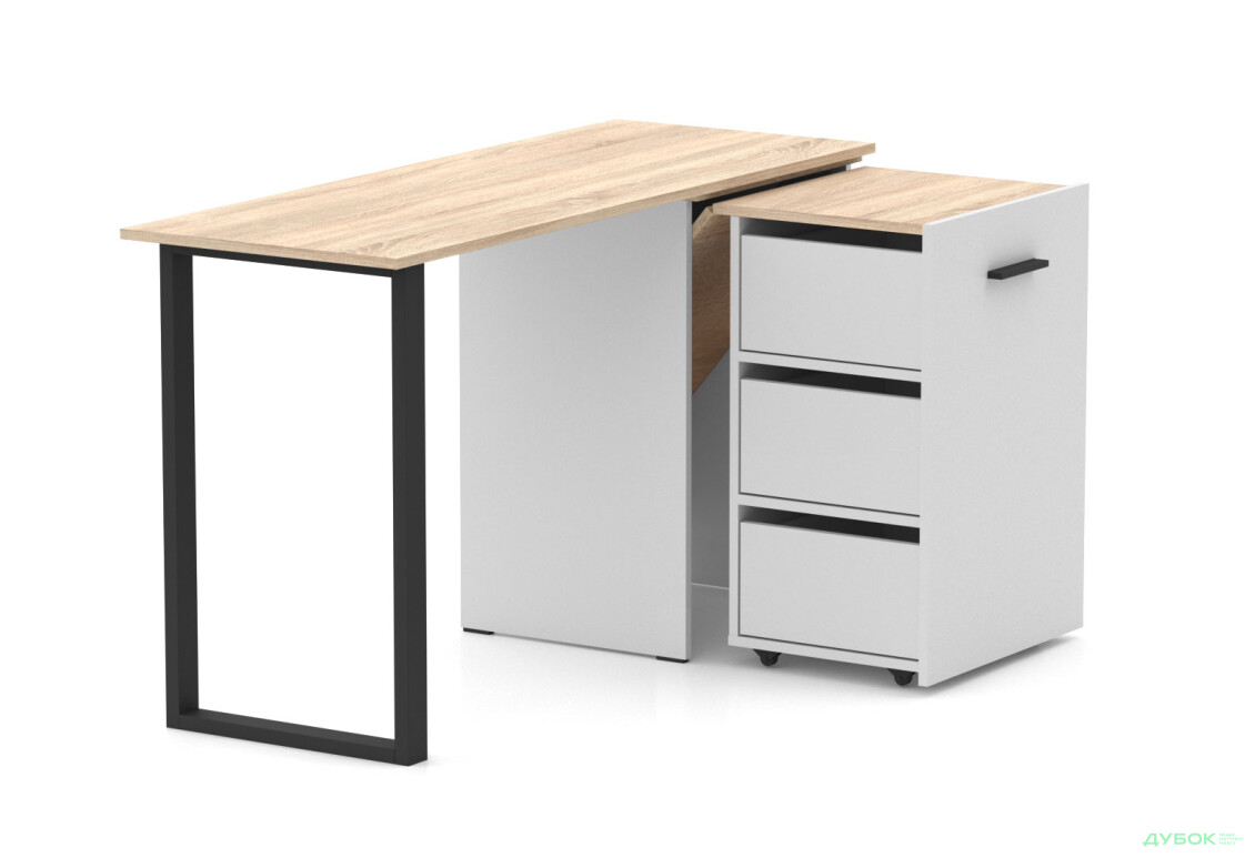 Зображення 2 - Стіл-трансформер Knap Knap Hobana+Jambo / Хобана+Джамбо Ш3 з додатковою поворотною стільницею та шухлядами, Білий / Дуб сонома