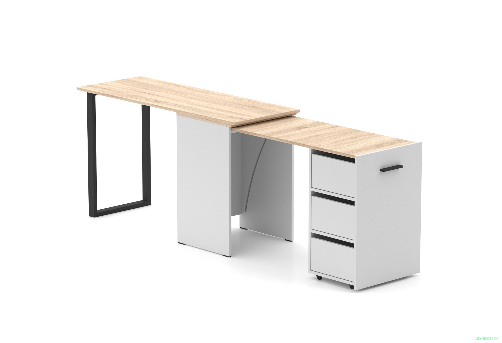 Зображення 3 - Стіл-трансформер Knap Knap Hobana+Jambo / Хобана+Джамбо Ш3 з додатковою поворотною стільницею та шухлядами, Білий / Дуб сонома