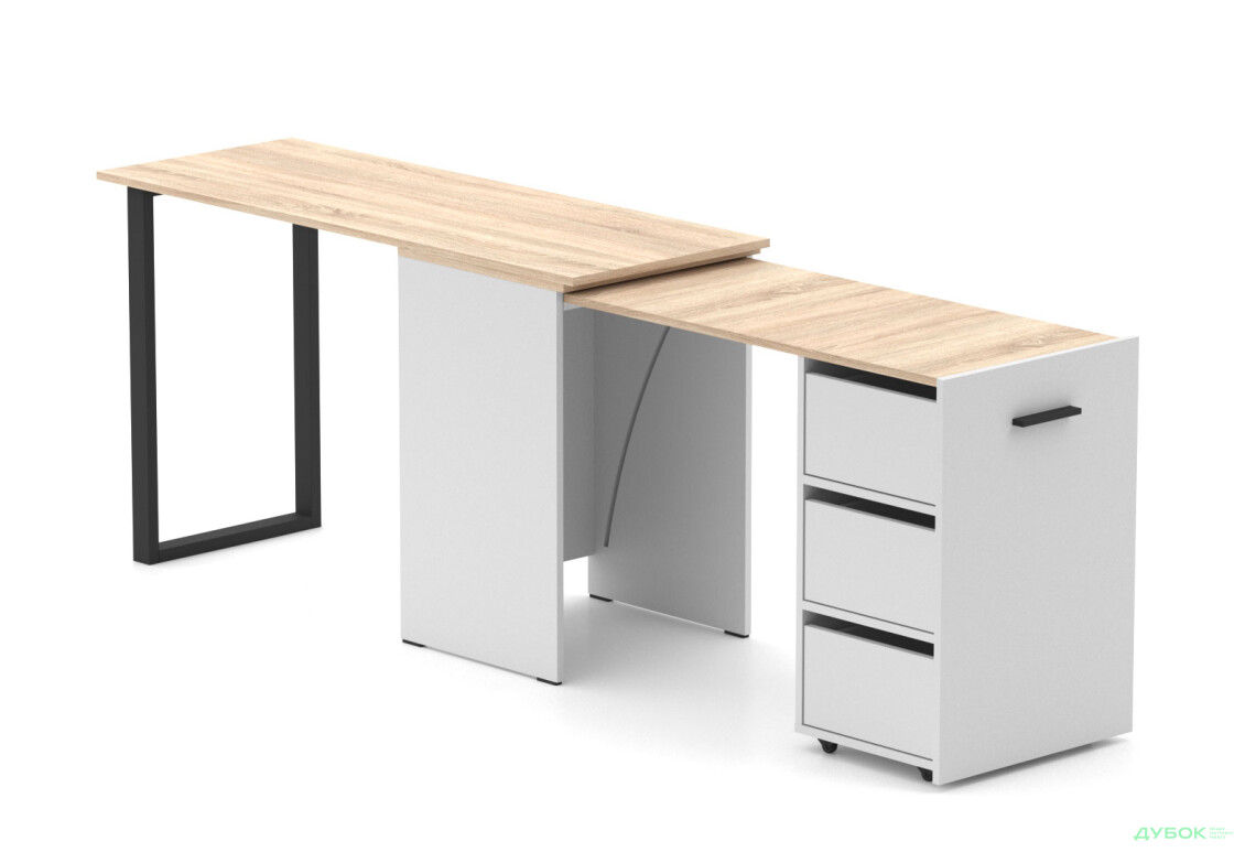 Зображення 3 - Стіл-трансформер Knap Knap Hobana+Jambo / Хобана+Джамбо Ш3 з додатковою поворотною стільницею та шухлядами, Білий / Дуб сонома