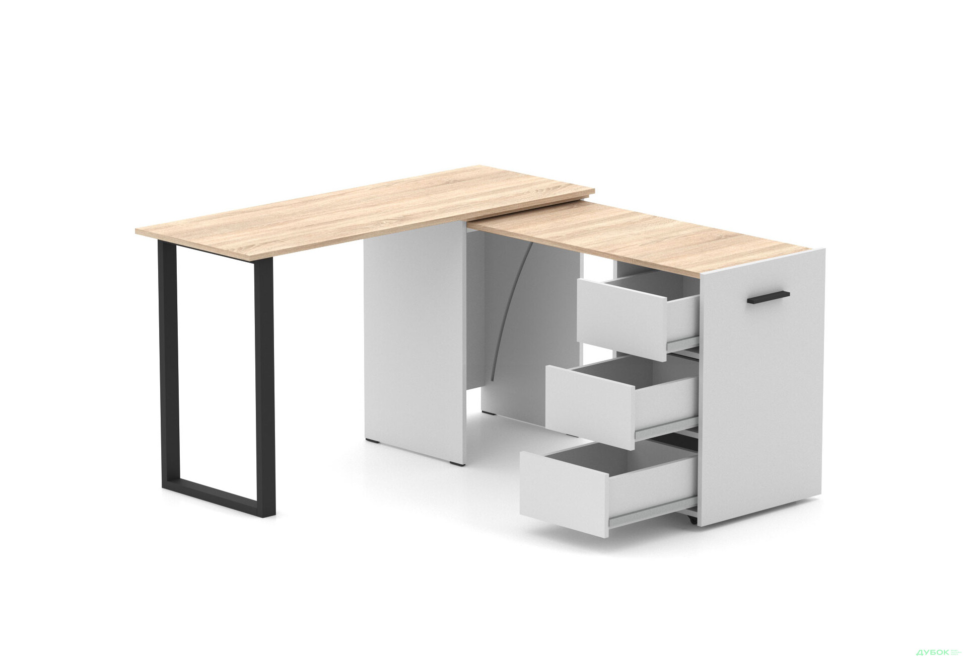 Зображення 1 - Стіл-трансформер Knap Knap Hobana+Jambo / Хобана+Джамбо Ш3 з додатковою поворотною стільницею та шухлядами, Білий / Дуб сонома