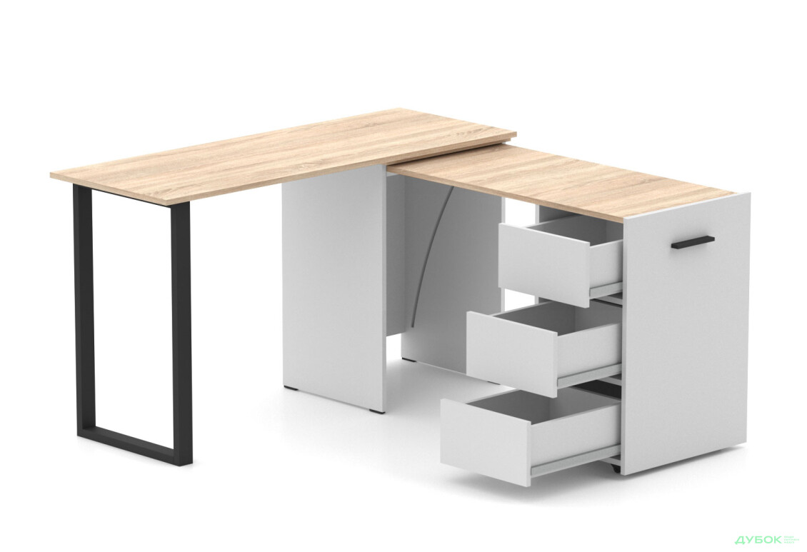 Стіл-трансформер Knap Knap Hobana+Jambo / Хобана+Джамбо Ш3 з додатковою поворотною стільницею та шухлядами, Білий / Дуб сонома