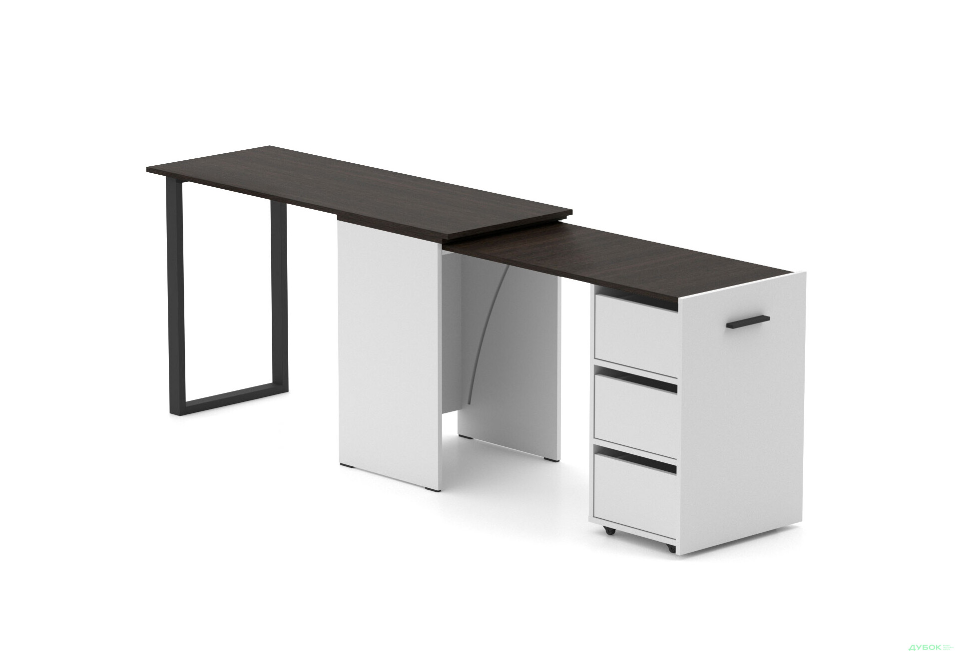 Изображение 4 - Стол-трансформер Knap Knap Hobana+Jambo / Хобана+Джамбо Ш3 с дополнительной поворотной столешницей и ящиками, Белый / Венге