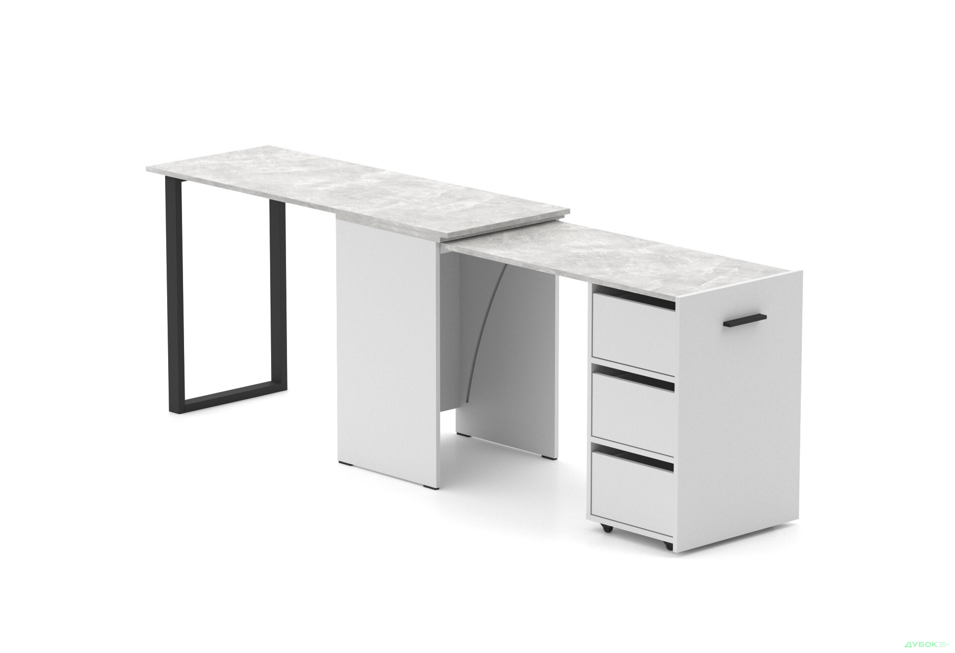 Изображение 4 - Стол-трансформер Knap Knap Hobana+Jambo / Хобана+Джамбо Ш3 с дополнительной поворотной столешницей и ящиками, Белый / Ателье светлый