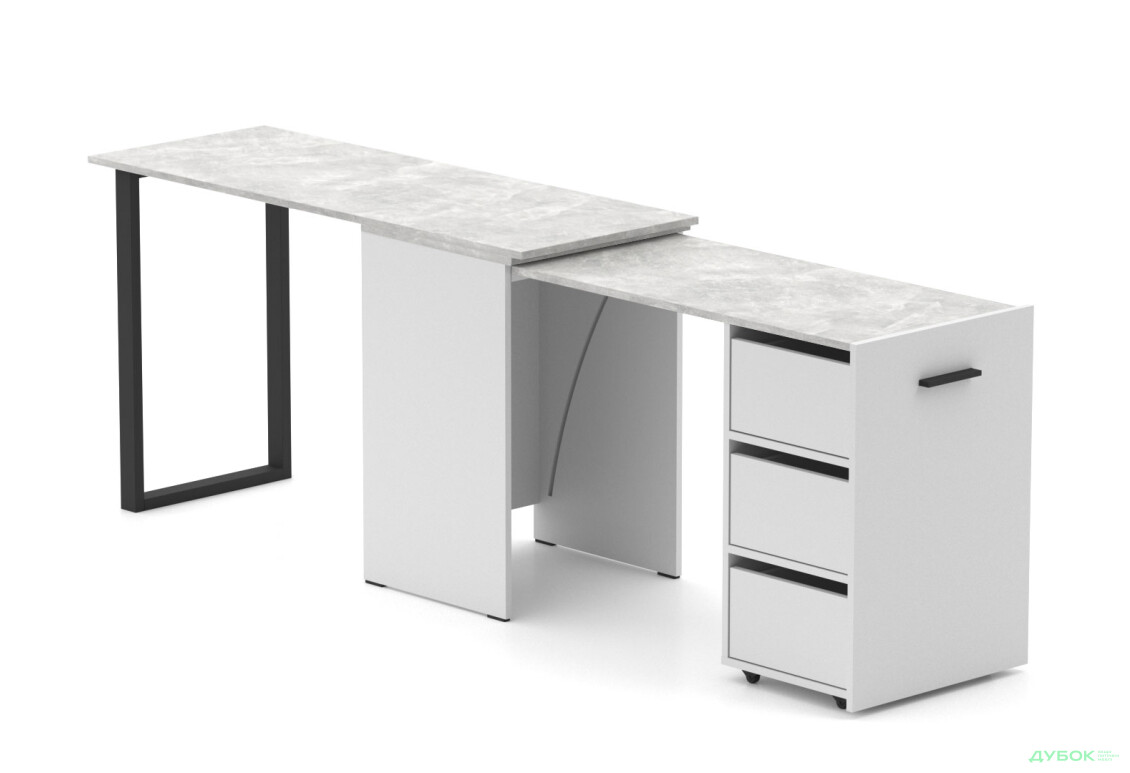 Изображение 4 - Стол-трансформер Knap Knap Hobana+Jambo / Хобана+Джамбо Ш3 с дополнительной поворотной столешницей и ящиками, Белый / Ателье светлый