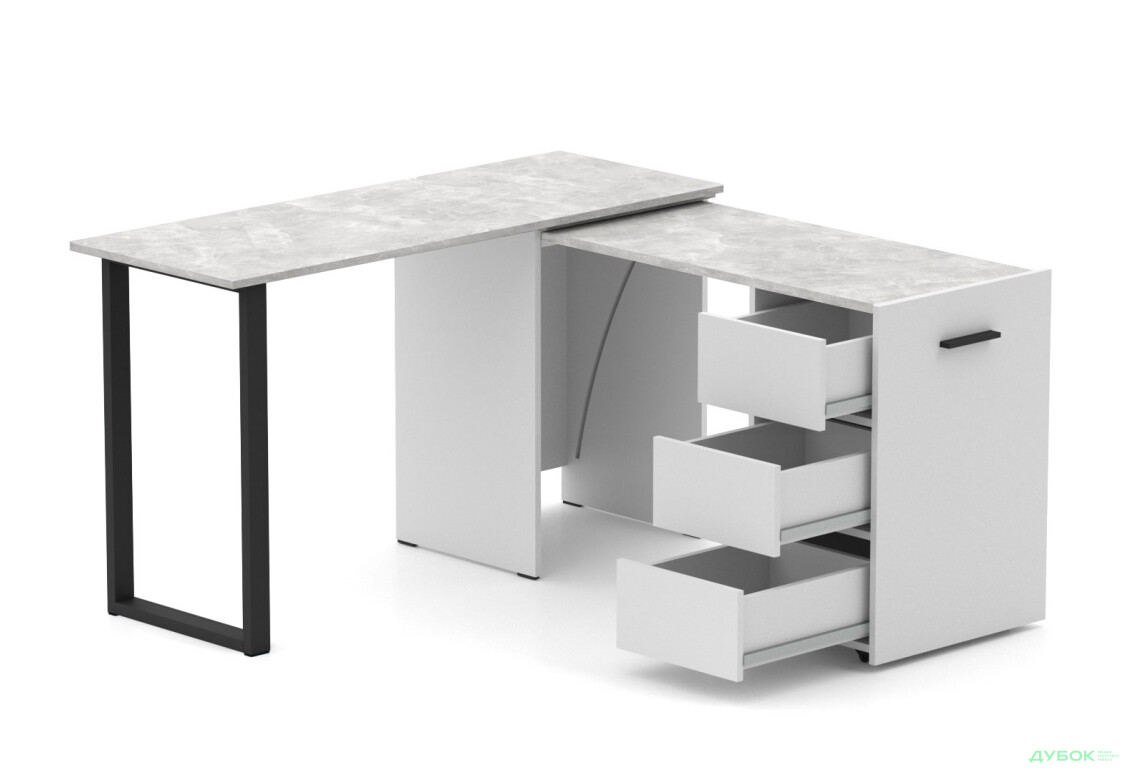 Стол-трансформер Knap Knap Hobana+Jambo / Хобана+Джамбо Ш3 с дополнительной поворотной столешницей и ящиками, Белый / Ателье светлый