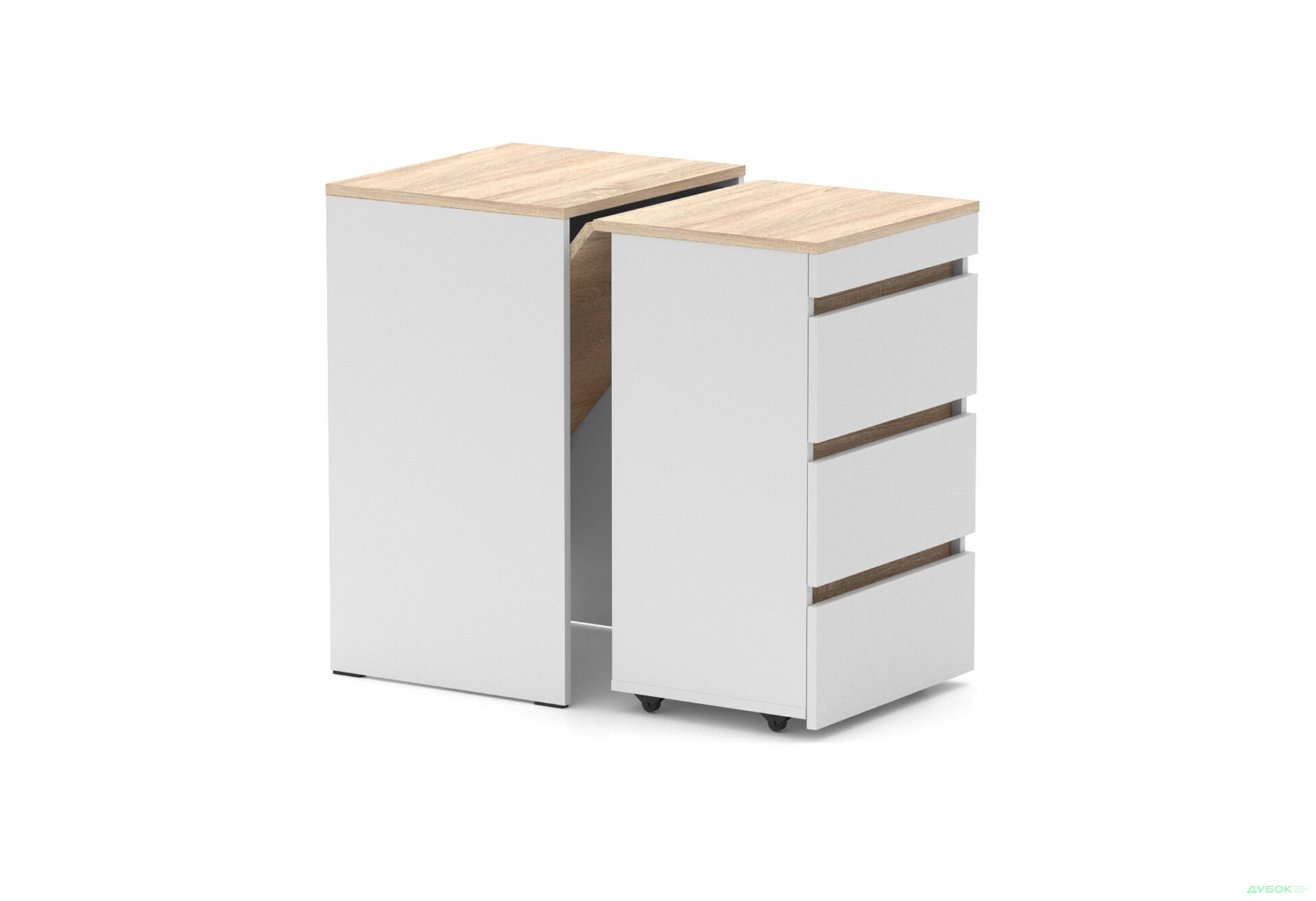 Зображення 2 - Стіл-комод трансформер Knap Knap Shiron / Широн з шухлядами, Білий / Дуб сонома