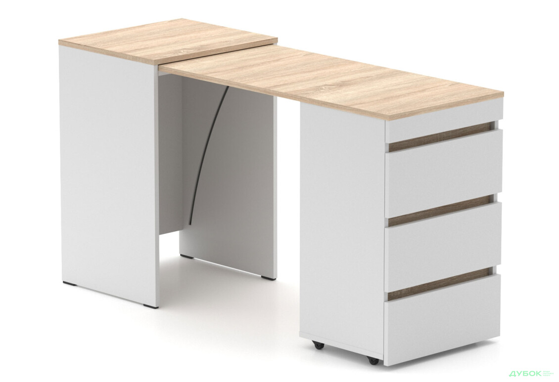 Стіл-комод трансформер Knap Knap Shiron / Широн з шухлядами, Білий / Дуб сонома