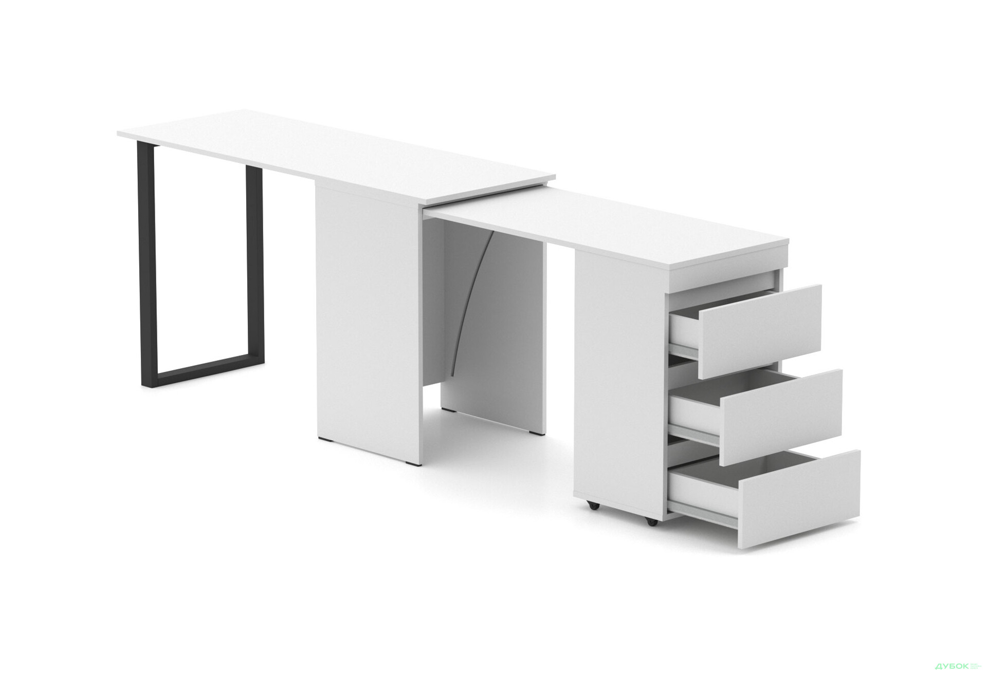 Зображення 3 - Стіл-комод трансформер Knap Knap Shiron+Jambo / Широн+Джамбо з додатковою поворотною стільницею та шухлядами, Білий