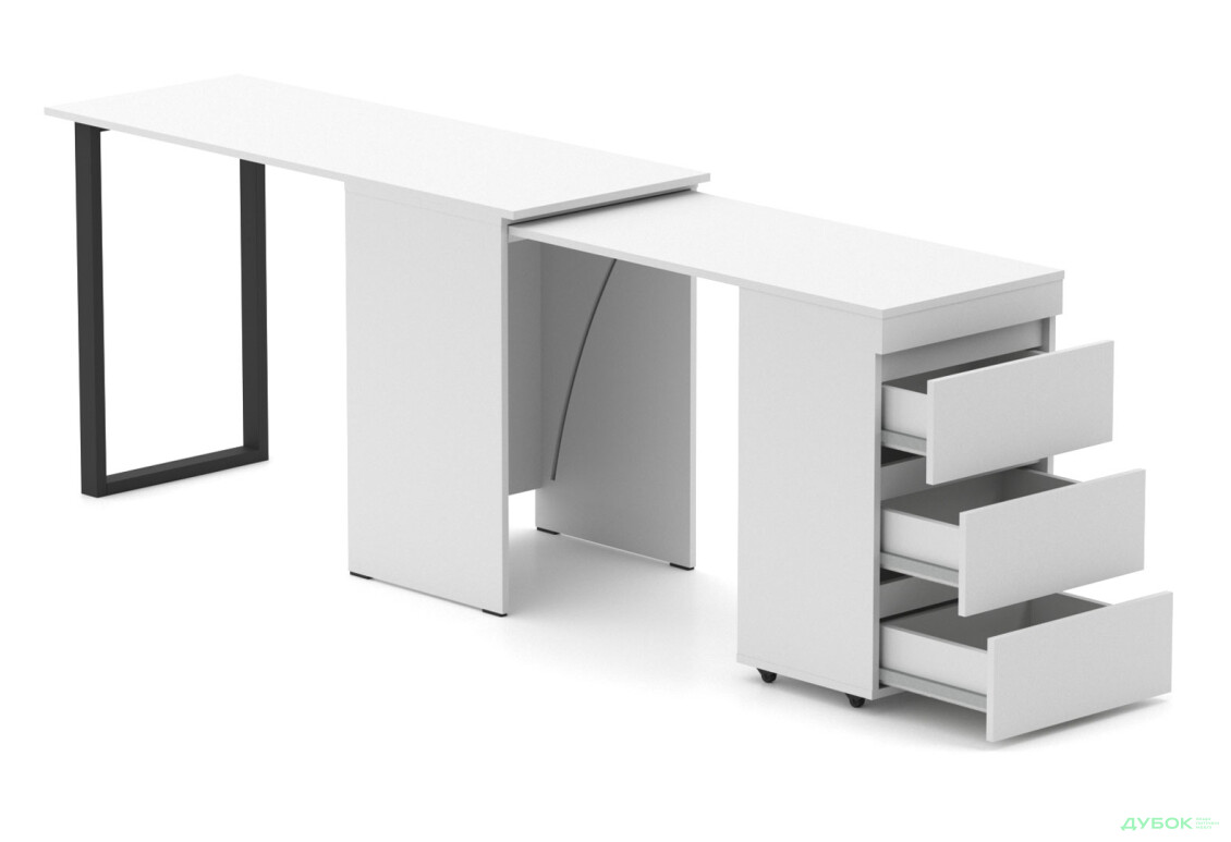 Зображення 3 - Стіл-комод трансформер Knap Knap Shiron+Jambo / Широн+Джамбо з додатковою поворотною стільницею та шухлядами, Білий