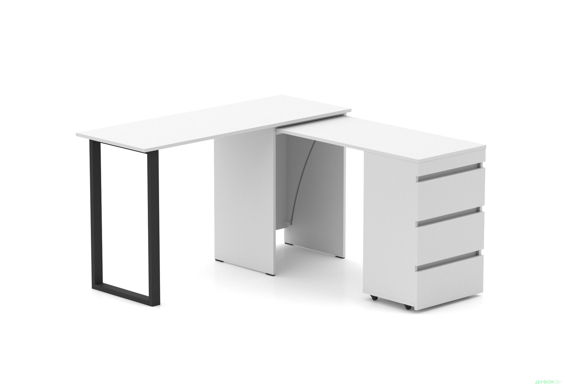 Зображення 2 - Стіл-комод трансформер Knap Knap Shiron+Jambo / Широн+Джамбо з додатковою поворотною стільницею та шухлядами, Білий