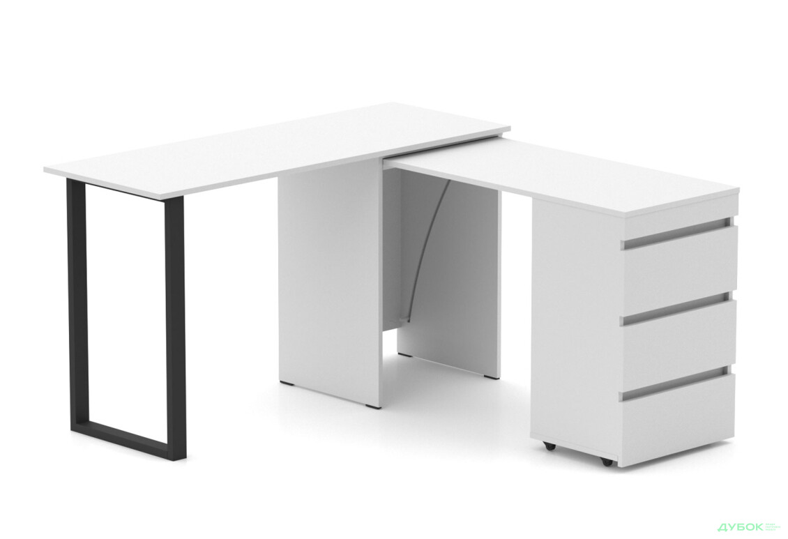 Зображення 2 - Стіл-комод трансформер Knap Knap Shiron+Jambo / Широн+Джамбо з додатковою поворотною стільницею та шухлядами, Білий