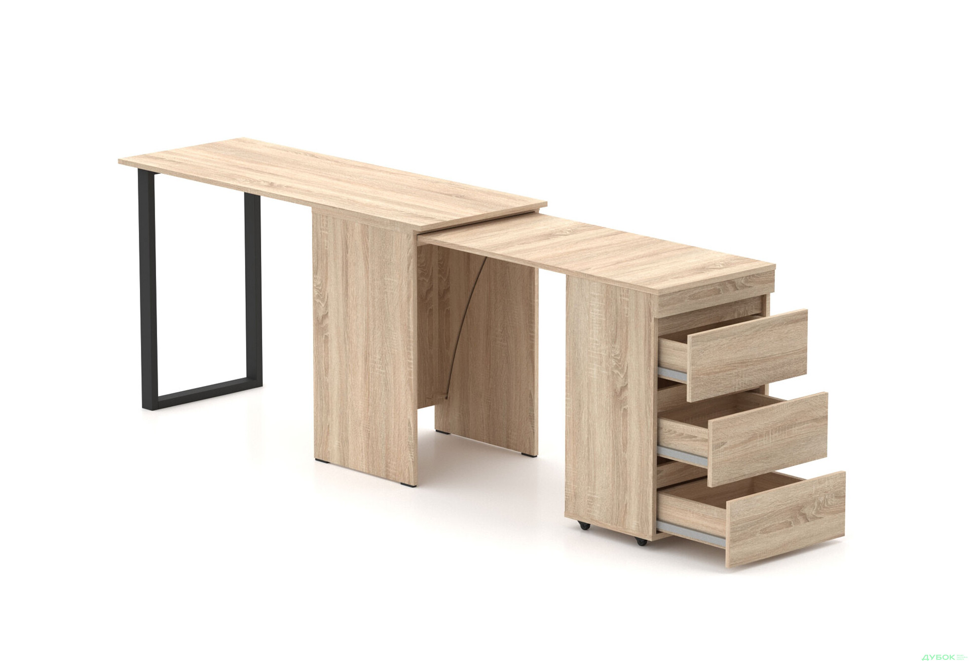 Зображення 3 - Стіл-комод трансформер Knap Knap Shiron+Jambo / Широн+Джамбо з додатковою поворотною стільницею та шухлядами, Дуб сонома