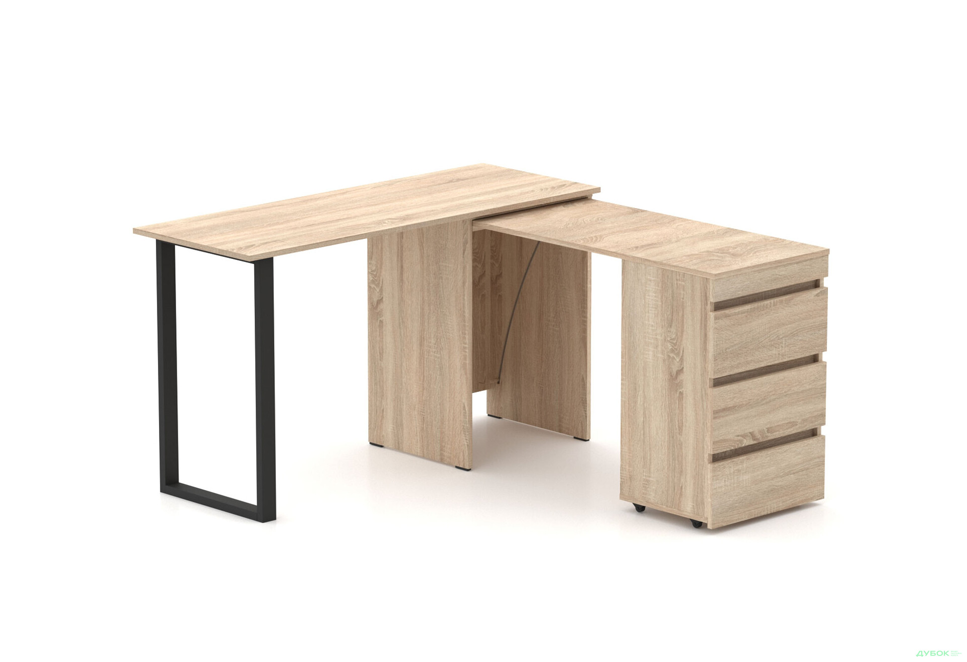 Зображення 2 - Стіл-комод трансформер Knap Knap Shiron+Jambo / Широн+Джамбо з додатковою поворотною стільницею та шухлядами, Дуб сонома