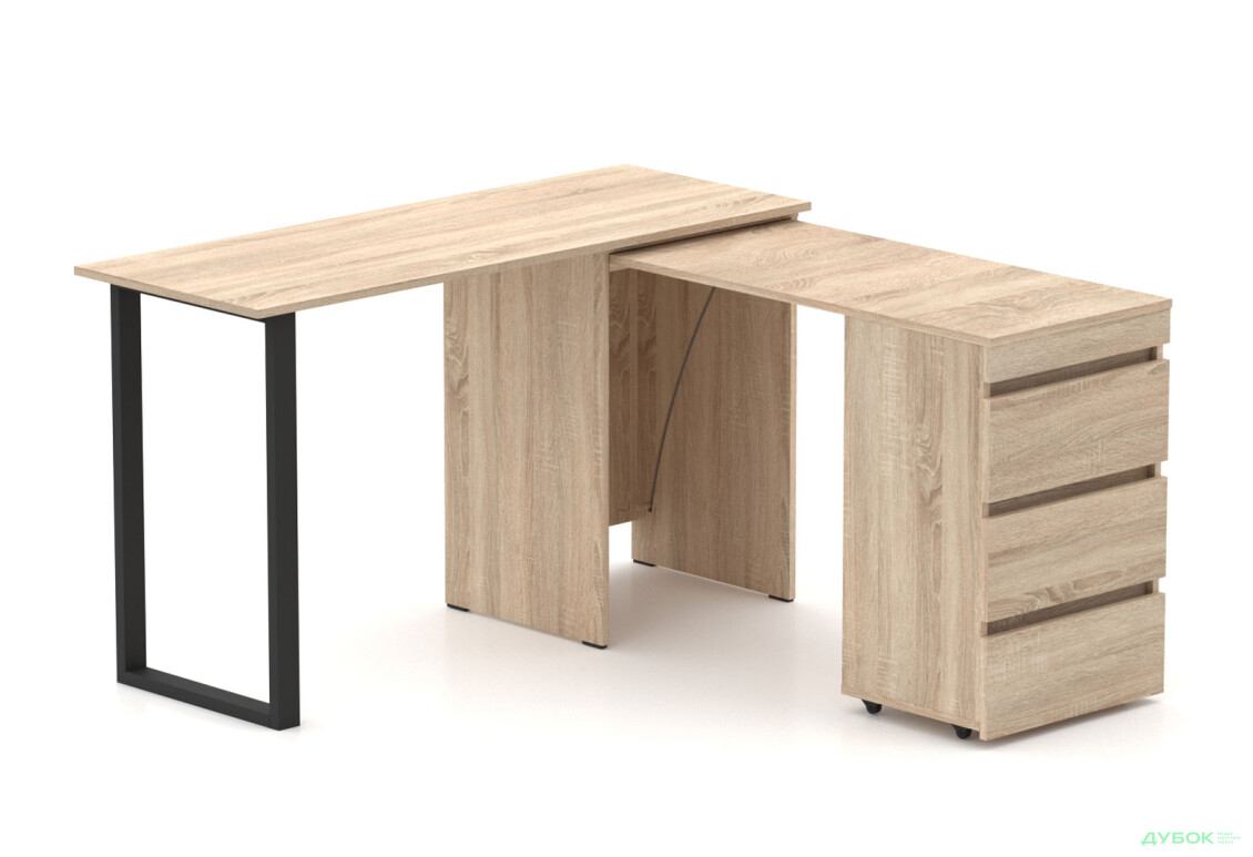 Зображення 2 - Стіл-комод трансформер Knap Knap Shiron+Jambo / Широн+Джамбо з додатковою поворотною стільницею та шухлядами, Дуб сонома