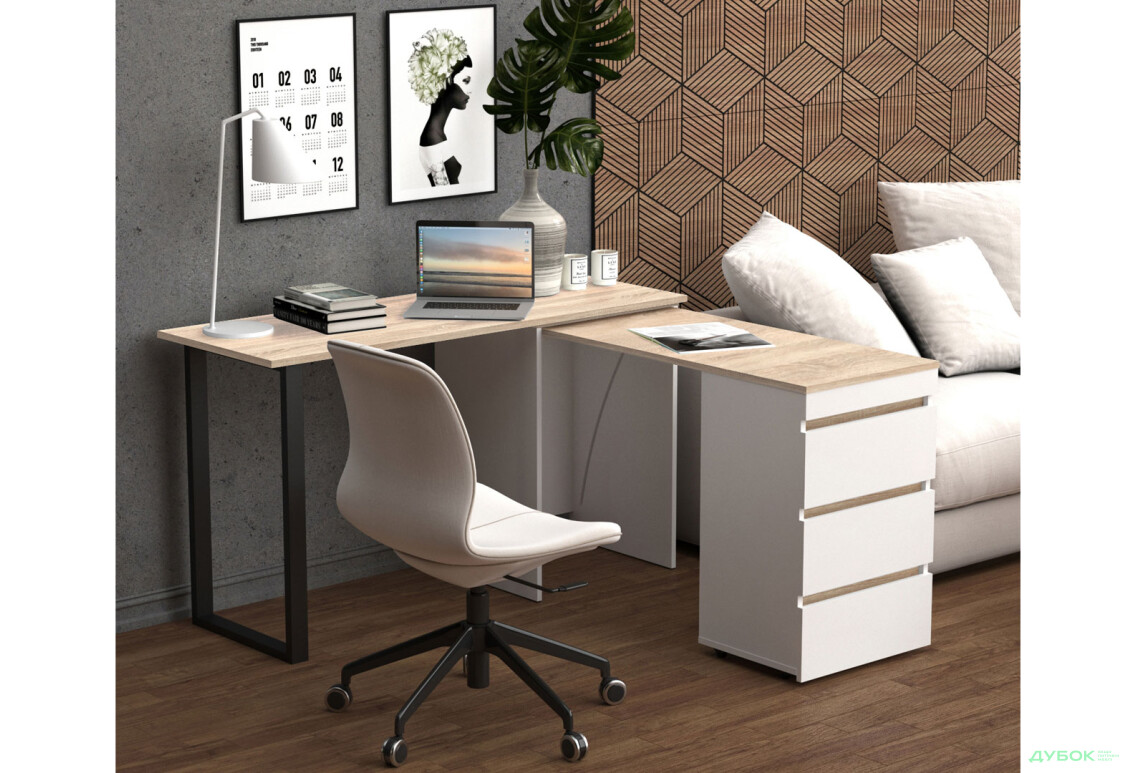 Изображение 5 - Стол-комод трансформер Knap Knap Shiron+Jambo / Широн+Джамбо с дополнительной поворотной столешницей и ящиками, Белый / Дуб сонома