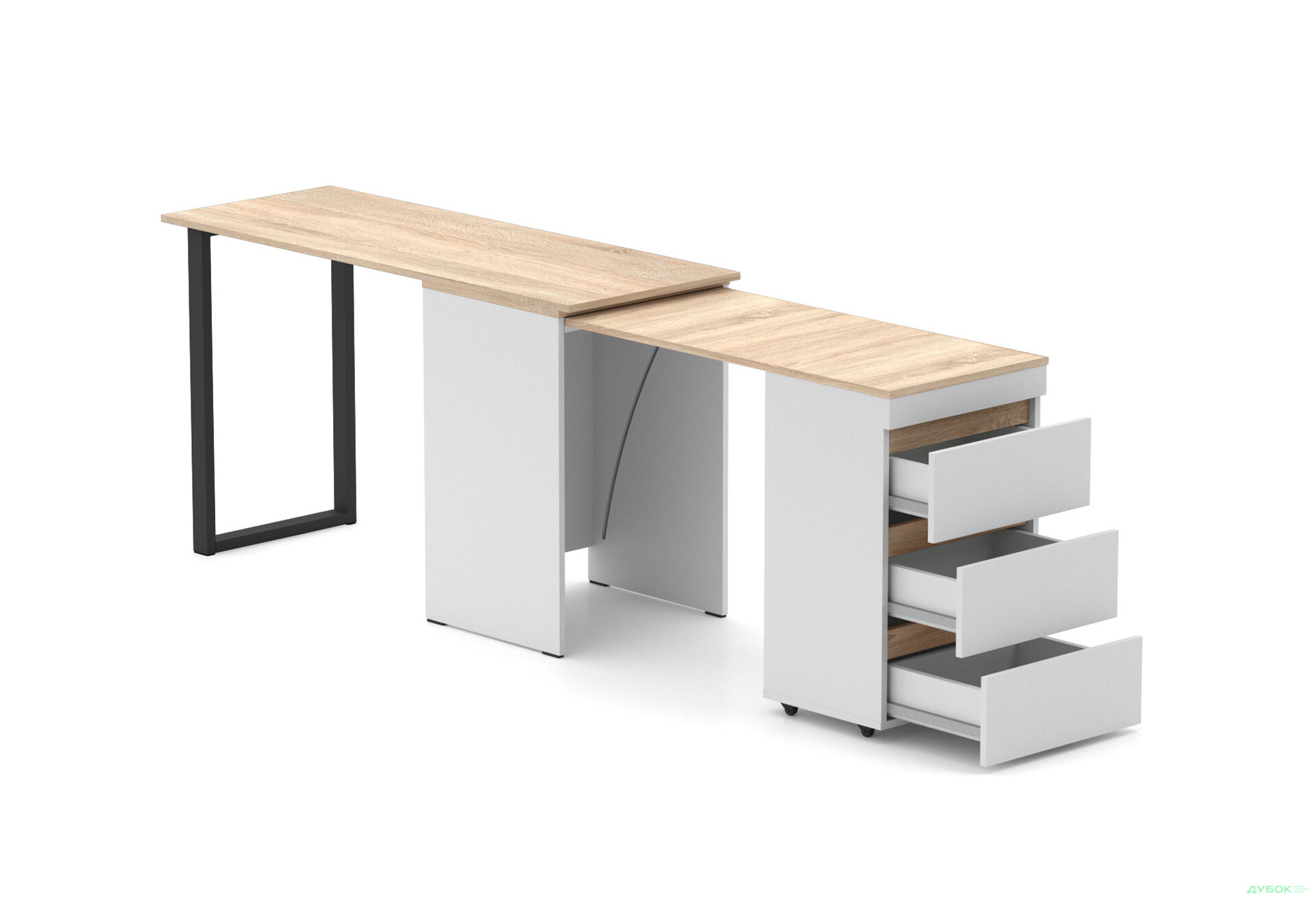 Изображение 3 - Стол-комод трансформер Knap Knap Shiron+Jambo / Широн+Джамбо с дополнительной поворотной столешницей и ящиками, Белый / Дуб сонома