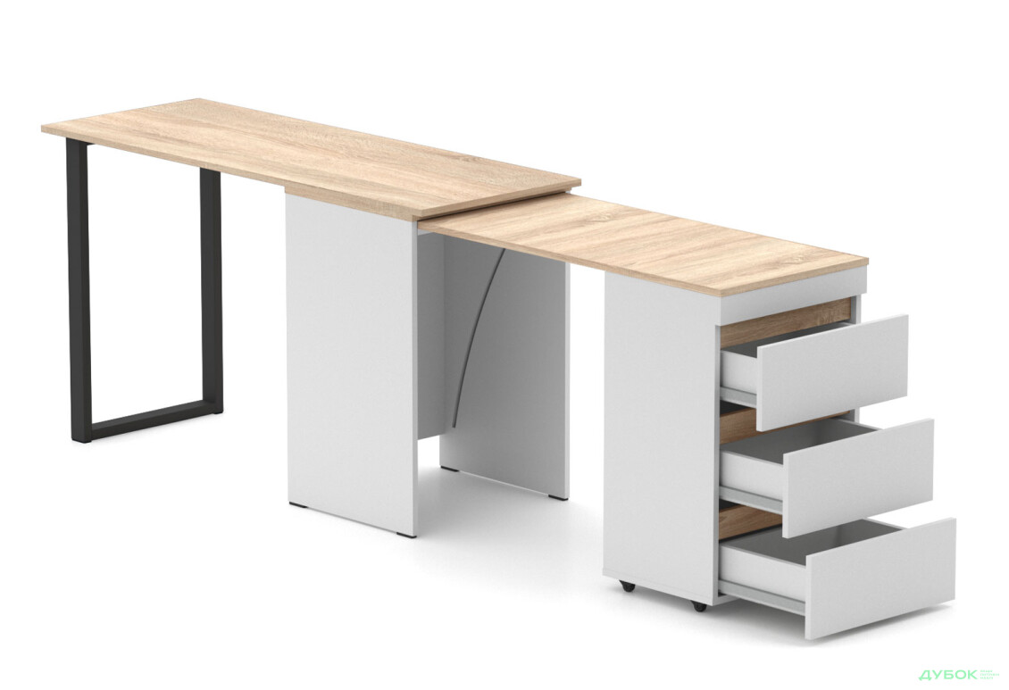 Изображение 3 - Стол-комод трансформер Knap Knap Shiron+Jambo / Широн+Джамбо с дополнительной поворотной столешницей и ящиками, Белый / Дуб сонома