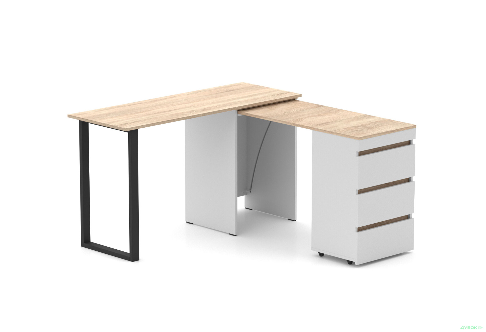 Изображение 2 - Стол-комод трансформер Knap Knap Shiron+Jambo / Широн+Джамбо с дополнительной поворотной столешницей и ящиками, Белый / Дуб сонома