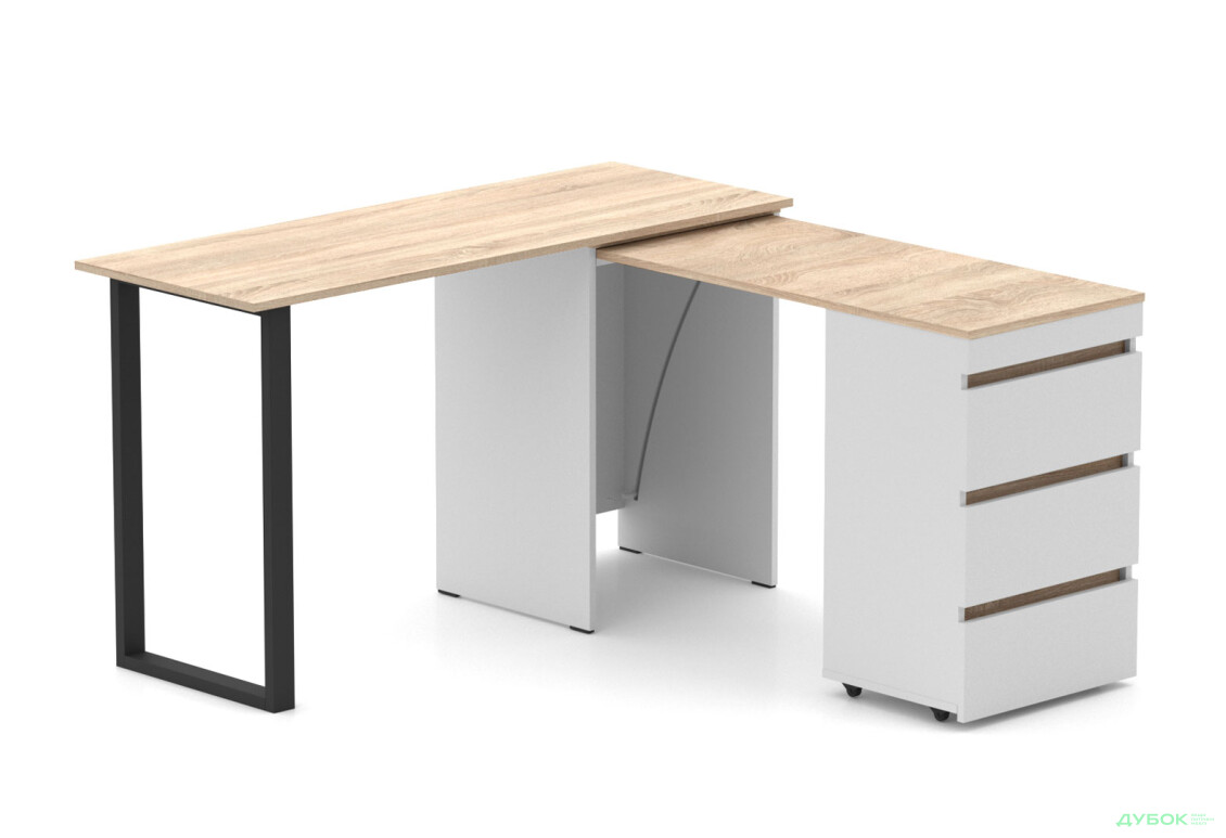 Изображение 2 - Стол-комод трансформер Knap Knap Shiron+Jambo / Широн+Джамбо с дополнительной поворотной столешницей и ящиками, Белый / Дуб сонома