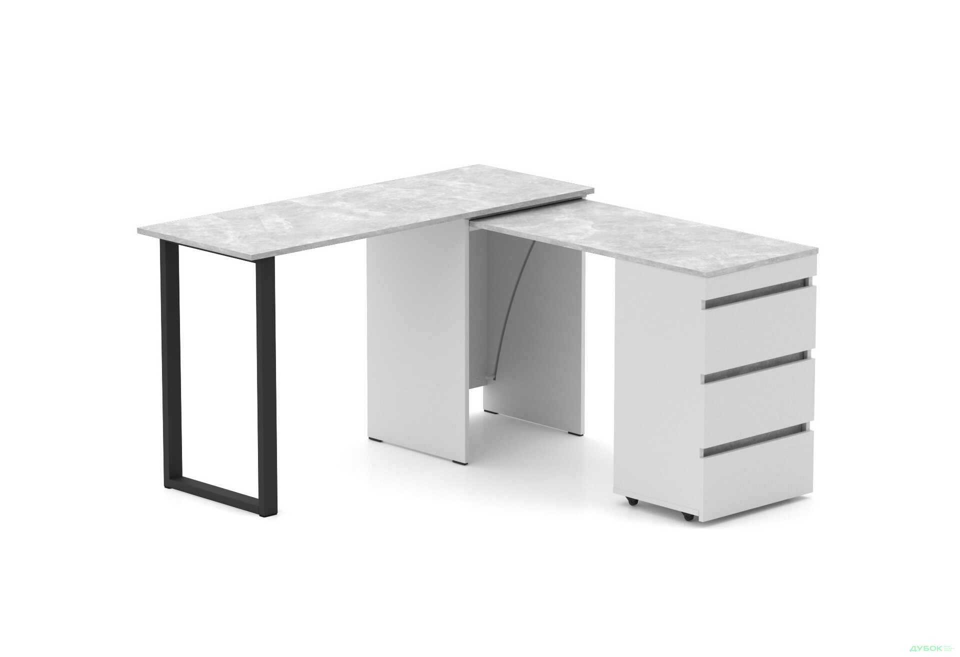 Изображение 2 - Стол-комод трансформер Knap Knap Shiron+Jambo / Широн+Джамбо с дополнительной поворотной столешницей и ящиками, Белый / Ателье светлый