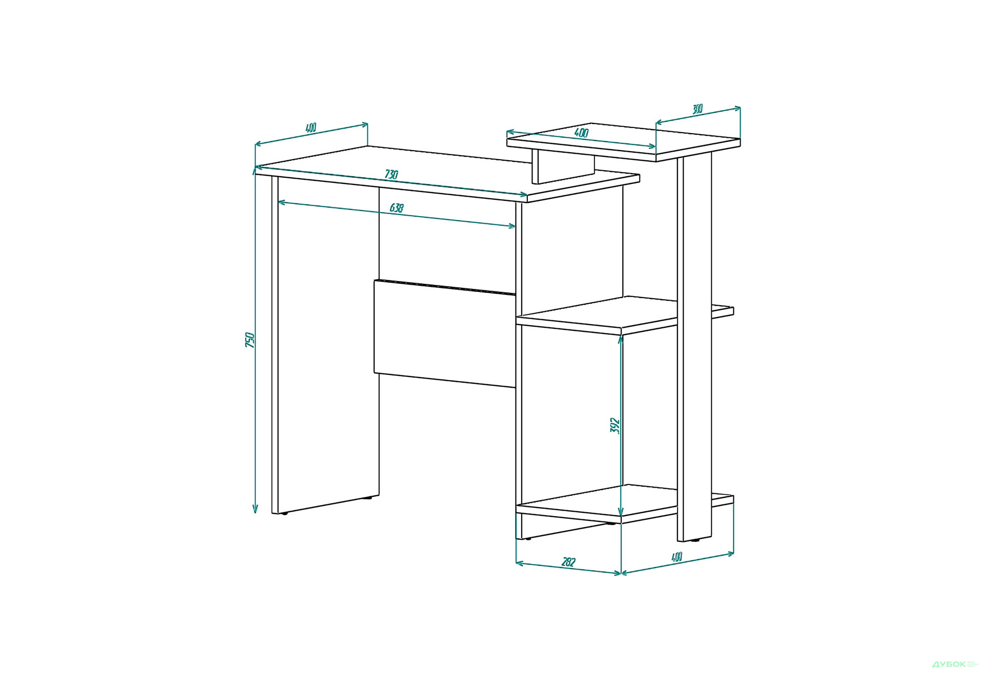 Зображення 3 - Стіл письмовий Knap Knap Nous / Ноус 100х40 см з полицями, Ательє світлий