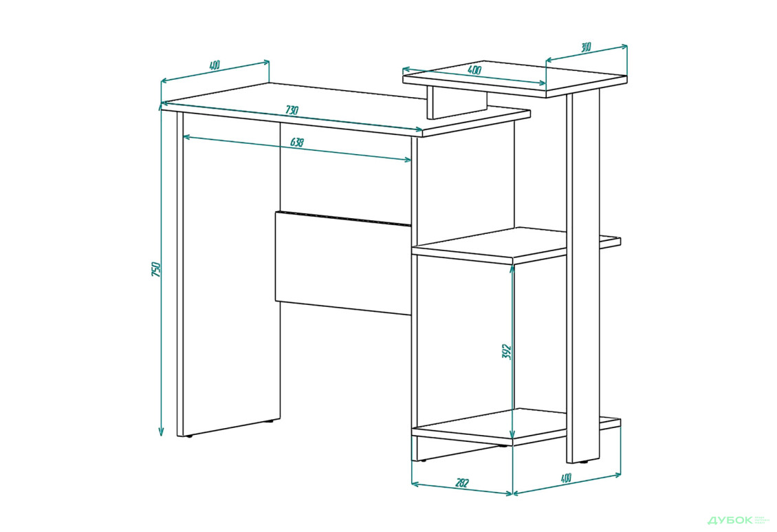 Зображення 3 - Стіл письмовий Knap Knap Nous / Ноус 100х40 см з полицями, Ательє світлий