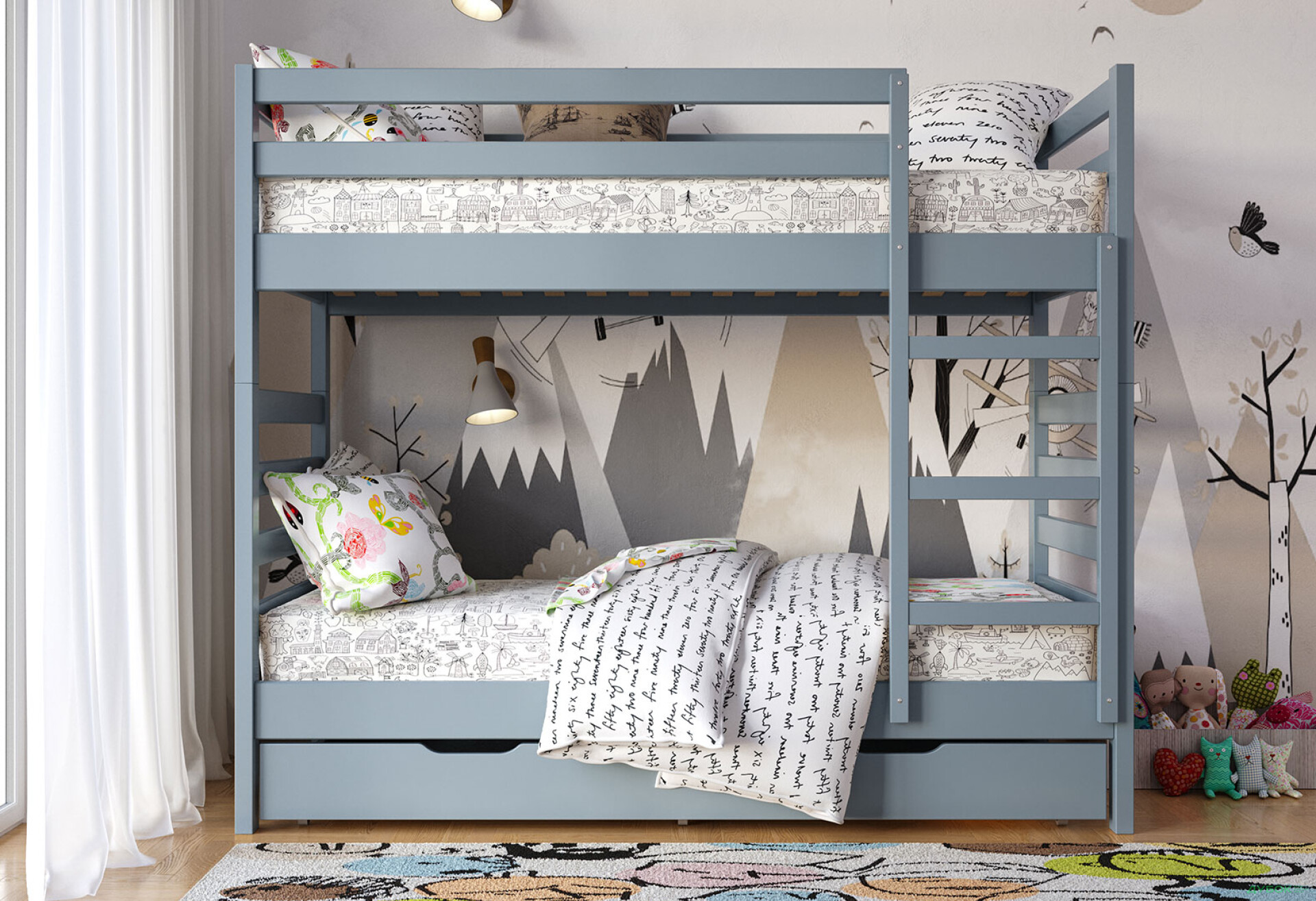 Фото 4 - Кровать двухъярусная Арбор Древ Рио 90х200, сосна, серый