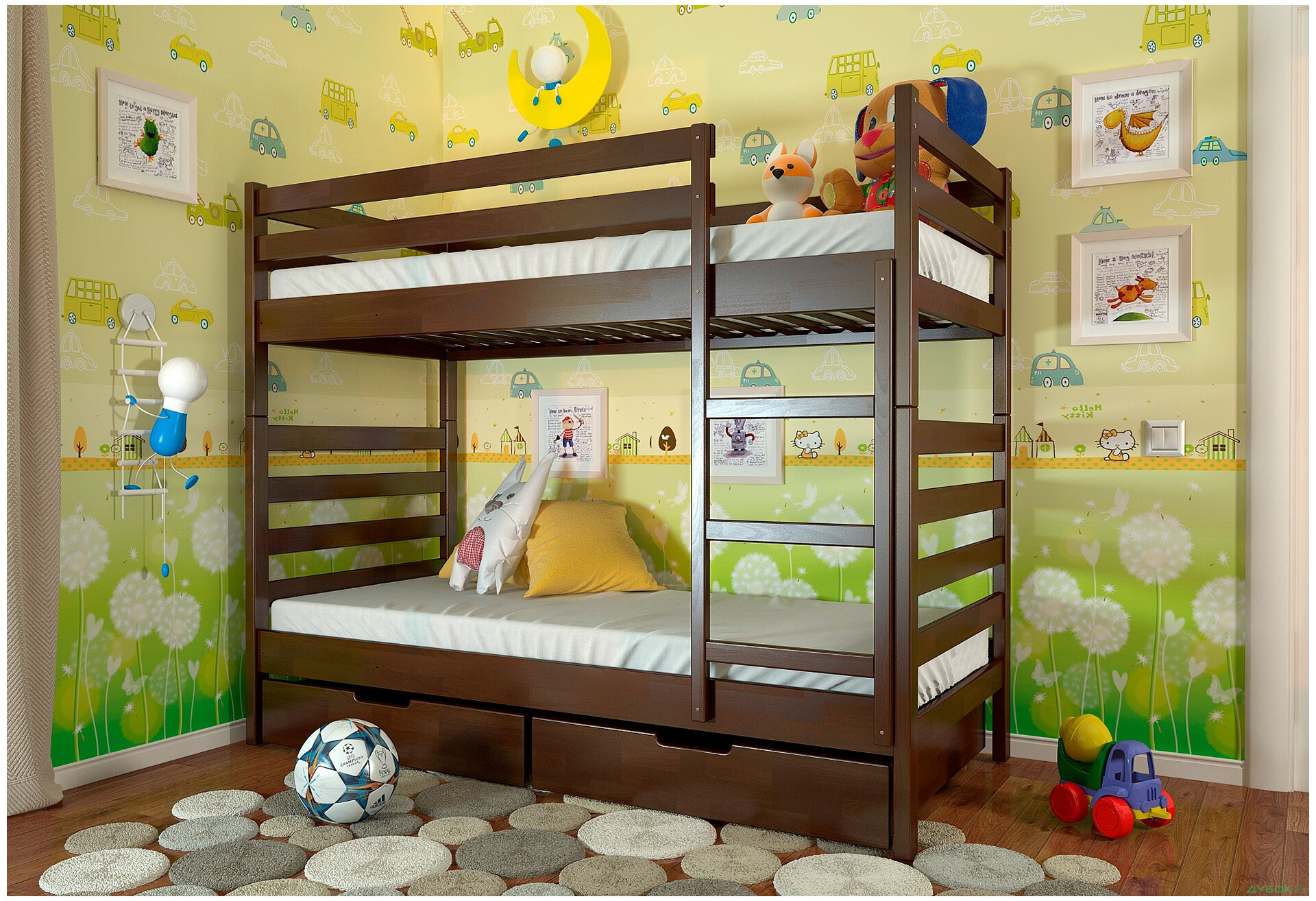 Кровать двухъярусная Арбор Древ Рио 90х190, бук, темный орех - Изображение 2 Изображение 2 - Кровать двухъярусная Арбор Древ Рио 90х190, бук, темный орех