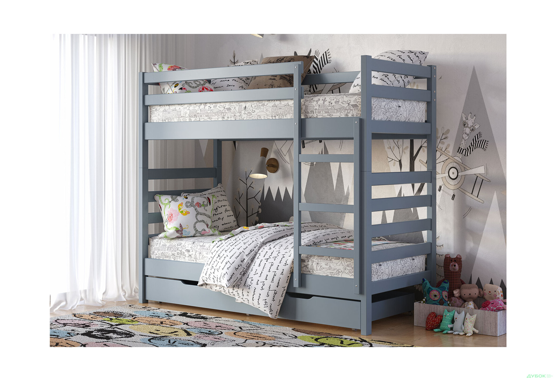 Кровать двухъярусная Арбор Древ Рио 90х200, бук, серый - Изображение 3 Изображение 3 - Кровать двухъярусная Арбор Древ Рио 90х200, бук, серый