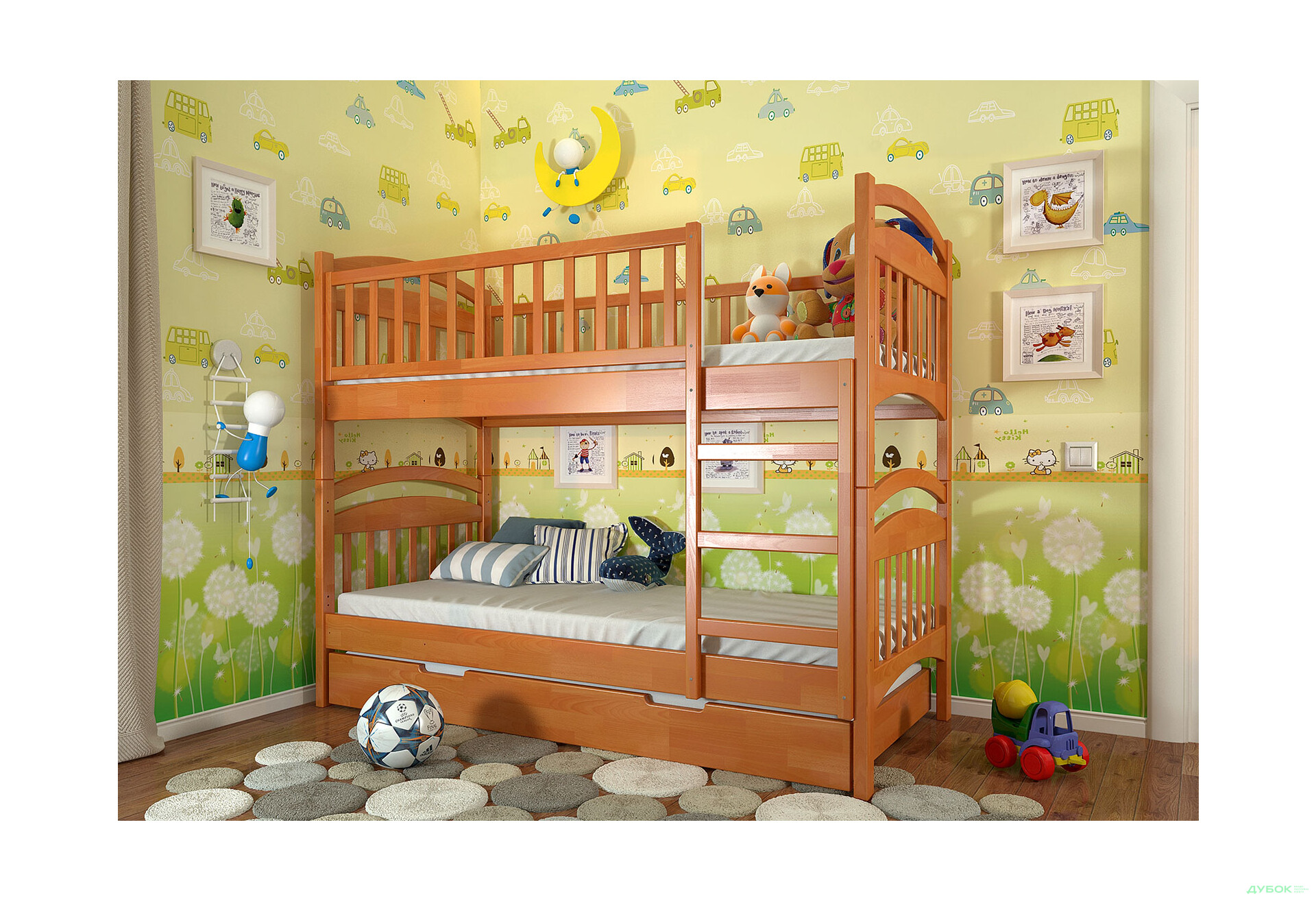 Кровать двухьярусная Арбор Древ Смайл сосна 80х200, ольха - Изображение 2 Изображение 2 - Кровать двухьярусная Арбор Древ Смайл сосна 80х200, ольха