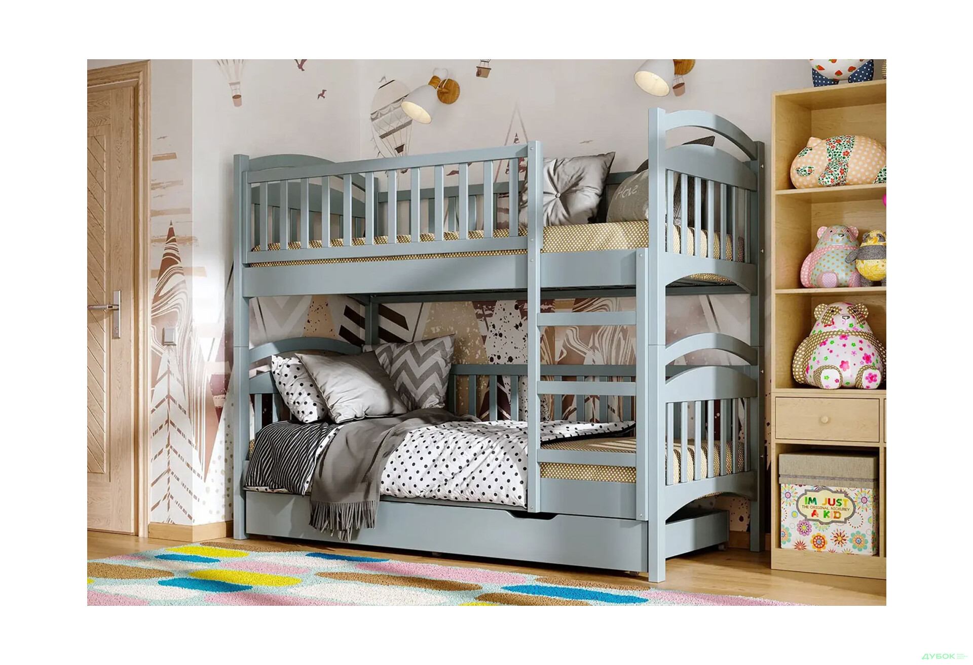 Ліжко двоярусне Arbor Drev Смайл сосна 80х200, сірий - Зображення 2 Зображення 2 - Ліжко двоярусне Arbor Drev Смайл сосна 80х200, сірий