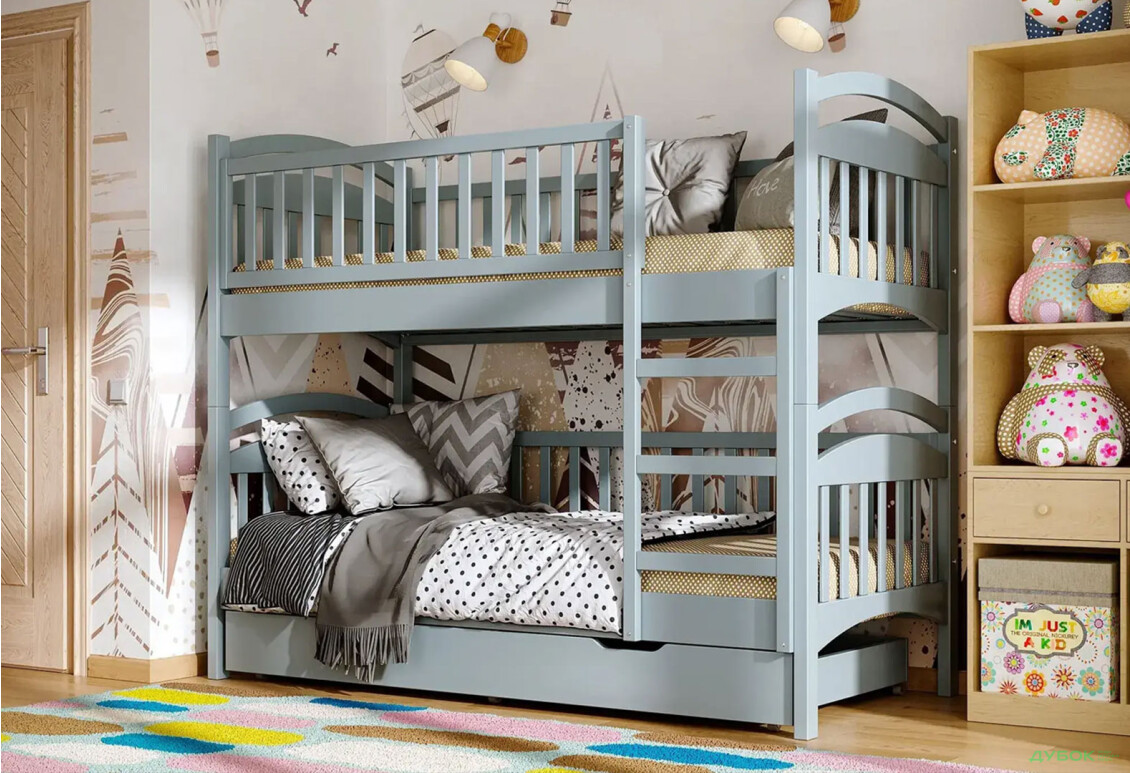Зображення 2 - Ліжко двоярусне Arbor Drev Смайл сосна 80х200, сірий
