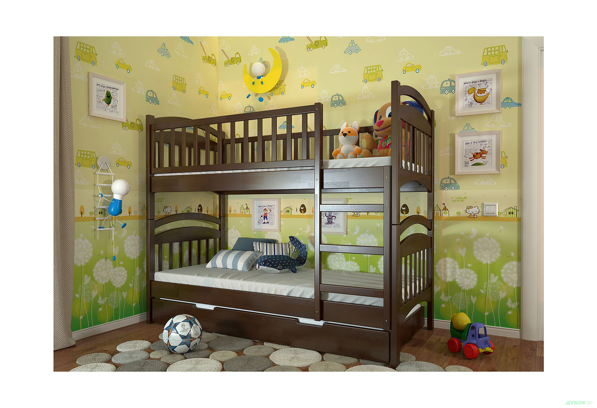 Кровать двухьярусная Арбор Древ Смайл сосна 80х200, темный орех - Изображение 2 Изображение 2 - Кровать двухьярусная Арбор Древ Смайл сосна 80х200, темный орех