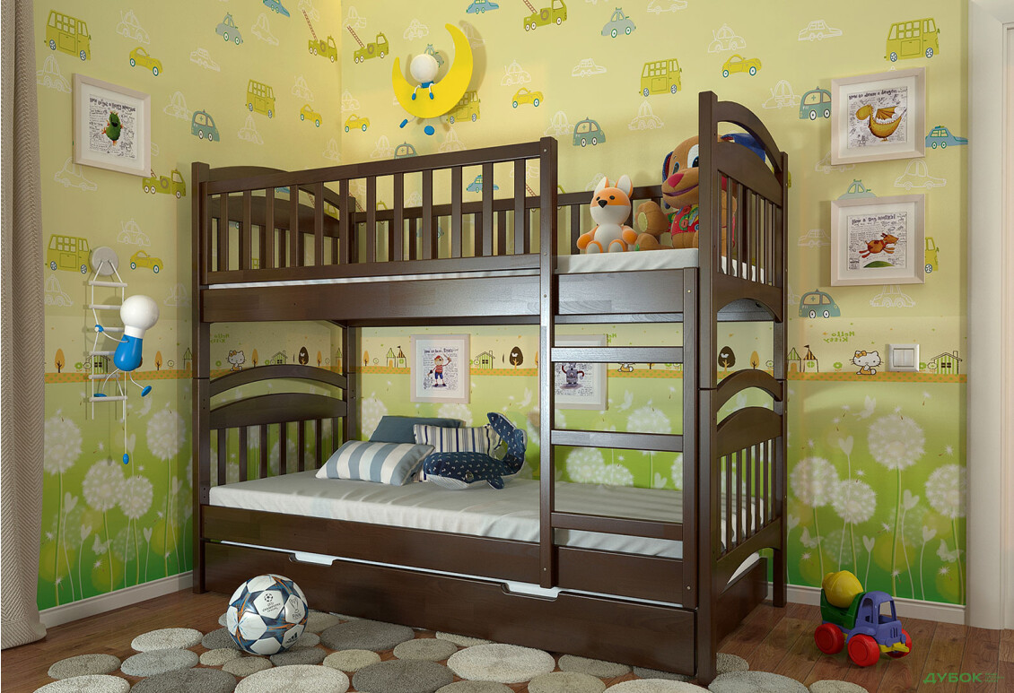 Зображення 2 - Ліжко двоярусне Arbor Drev Смайл сосна 90х190, темний горіх