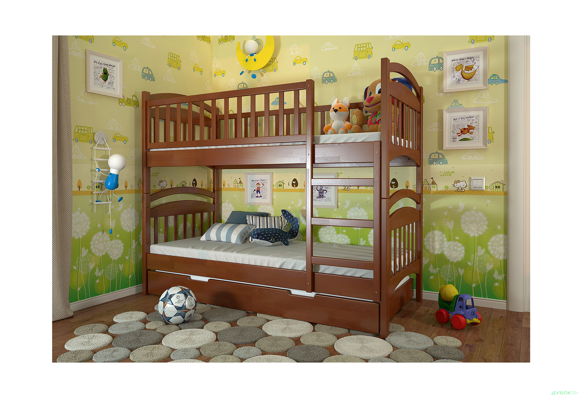 Ліжко двоярусне Arbor Drev Смайл сосна 90х190, яблуня локарно - Зображення 2 Зображення 2 - Ліжко двоярусне Arbor Drev Смайл сосна 90х190, яблуня локарно