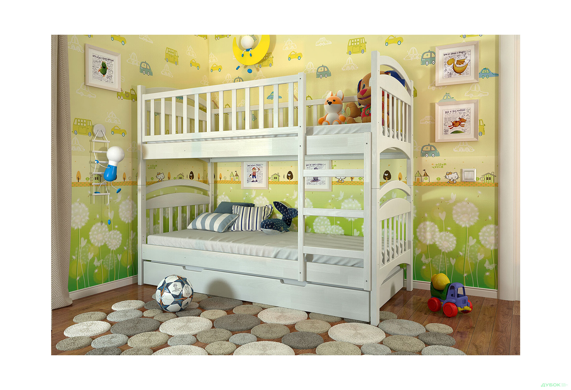 Кровать двухьярусная Арбор Древ Смайл сосна 90х200, белый - Изображение 2 Изображение 2 - Кровать двухьярусная Арбор Древ Смайл сосна 90х200, белый